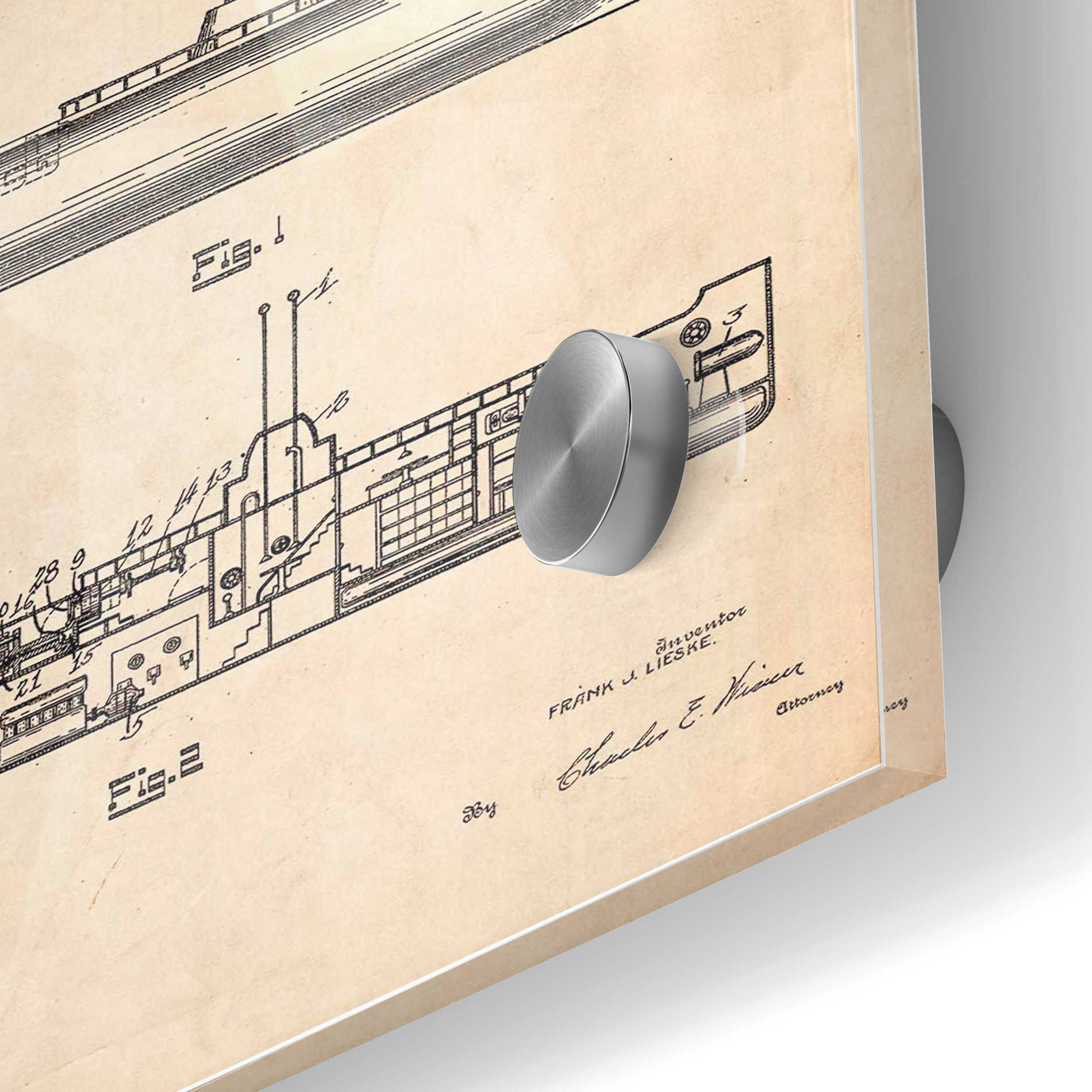 Epic Art 'Submarine Blueprint Patent Parchment' Acrylic Glass Wall Art,24x36
