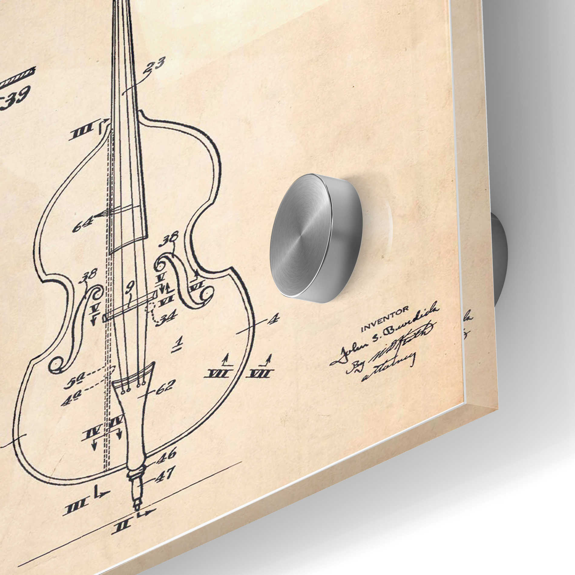 Epic Art 'Violin Blueprint Patent Parchment' Acrylic Glass Wall Art,24x36