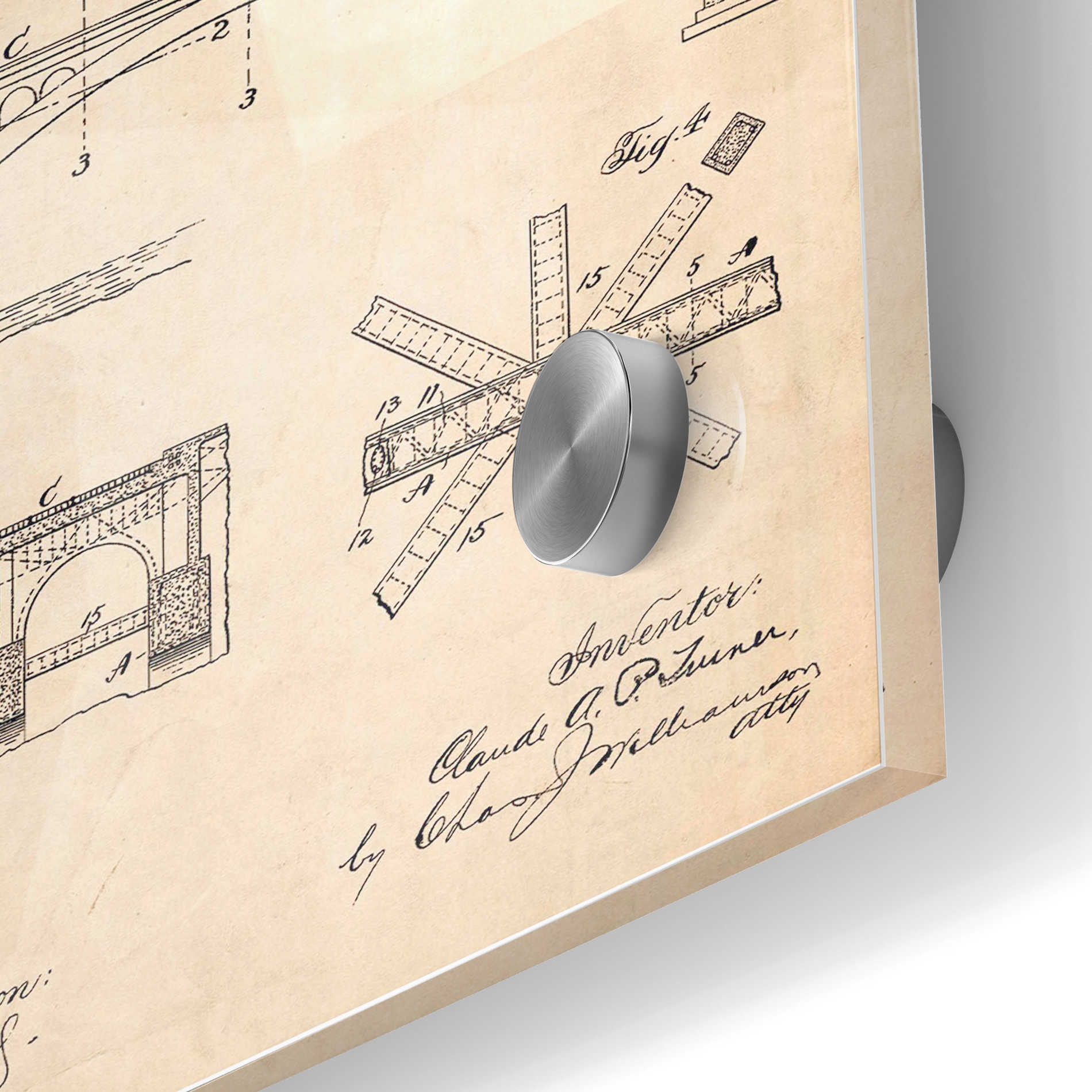 Epic Art 'Arch Bridge Blueprint Patent Parchment' Acrylic Glass Wall Art,24x36