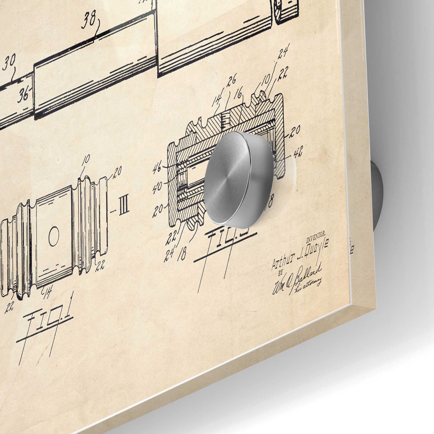 Epic Art 'Judge's Gavel Blueprint Patent Parchment' Acrylic Glass Wall Art,24x36