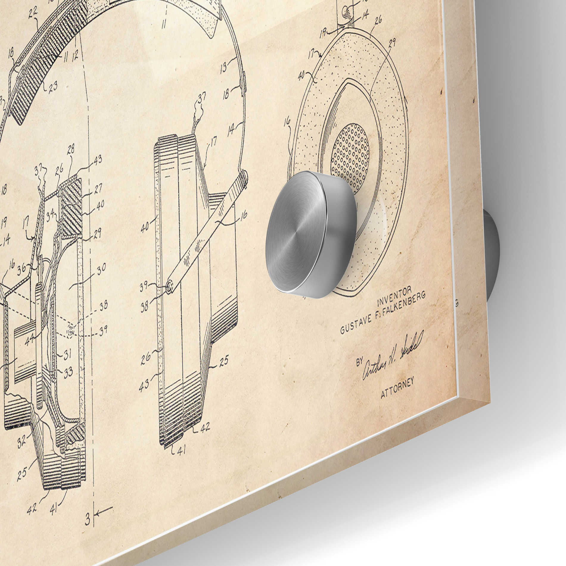 Epic Art 'Headphones Blueprint Patent Parchment' Acrylic Glass Wall Art,24x36
