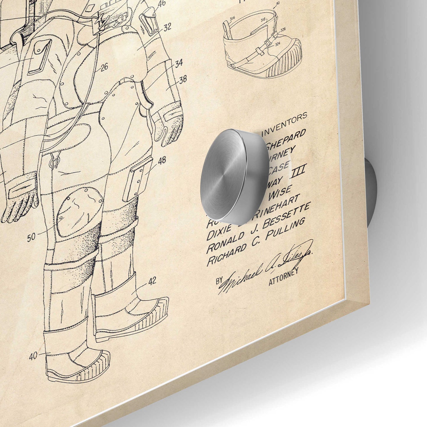 Epic Art 'Space Suit Blueprint Patent Parchment' Acrylic Glass Wall Art,24x36