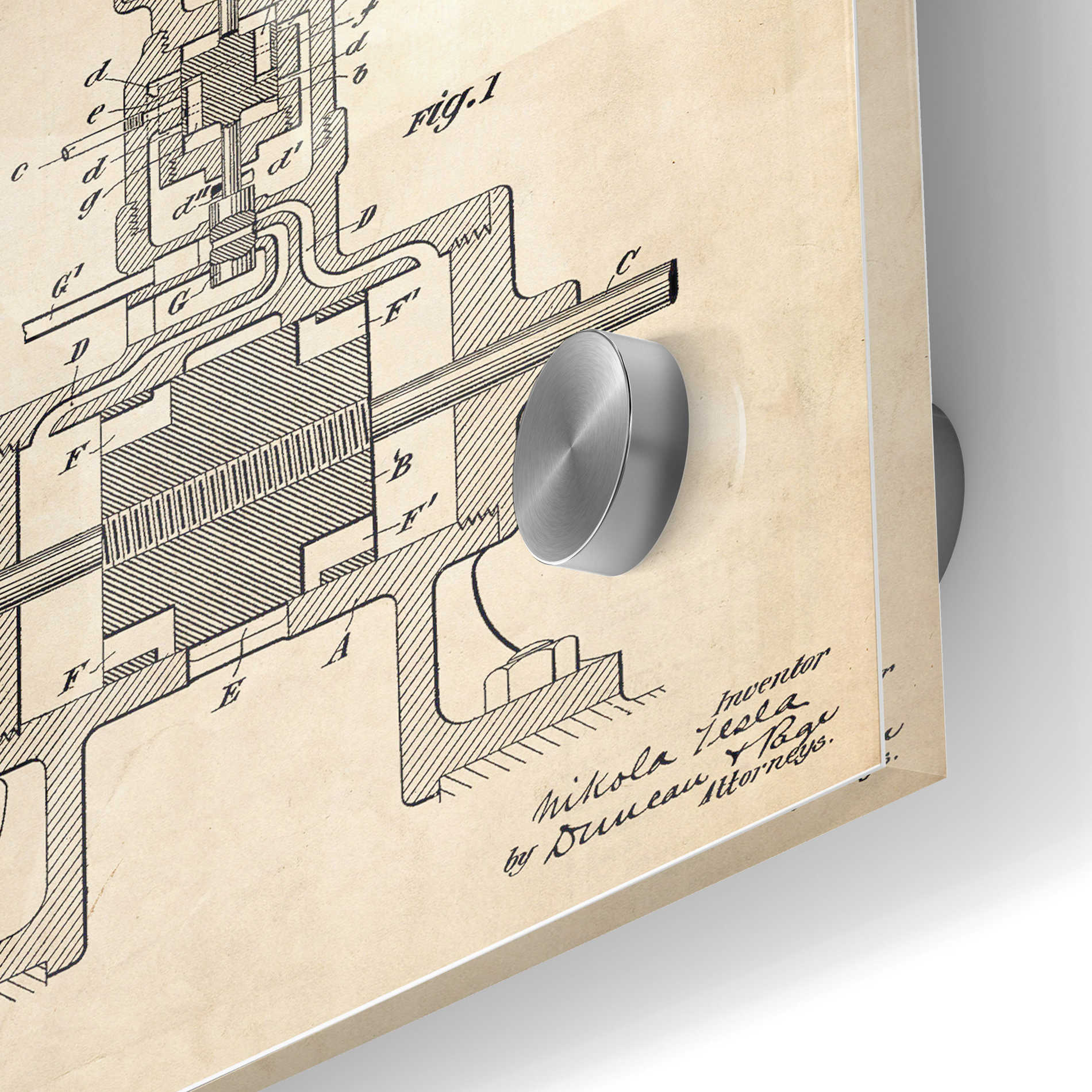 Epic Art 'Tesla Steam Engine Blueprint Patent Parchment' Acrylic Glass Wall Art,24x36