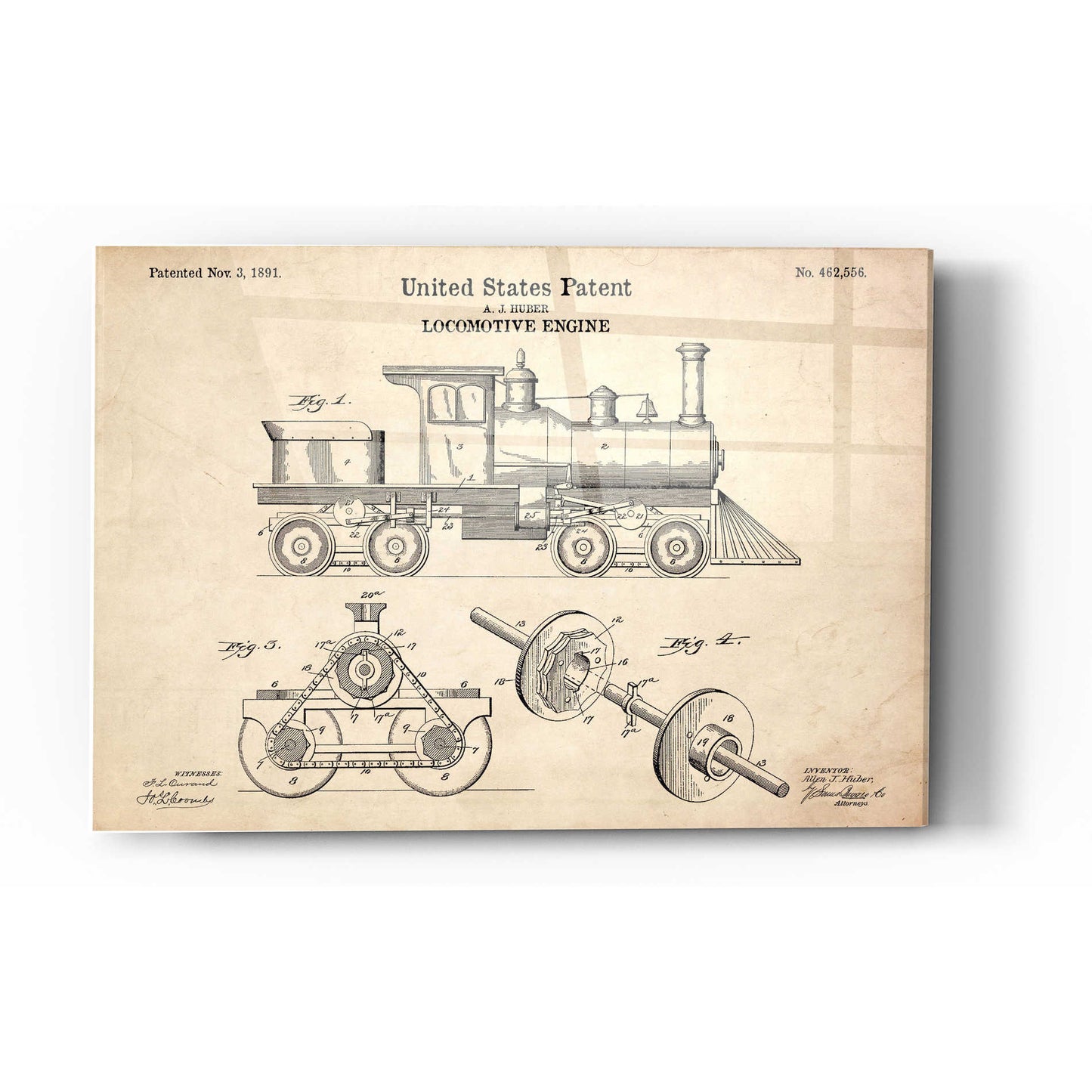 Epic Art 'Locomotive Engine Blueprint Patent Parchment' Acrylic Glass Wall Art,24x36