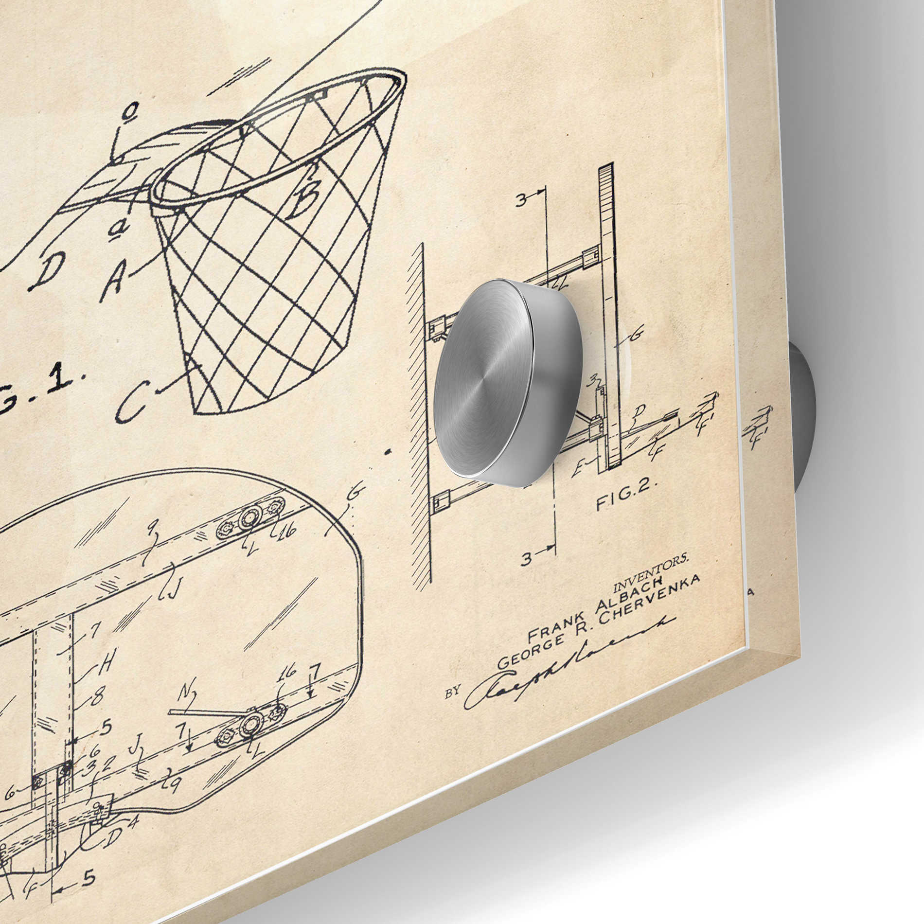 Epic Art 'Basketball Hoop Blueprint Patent Parchment' Acrylic Glass Wall Art,24x36