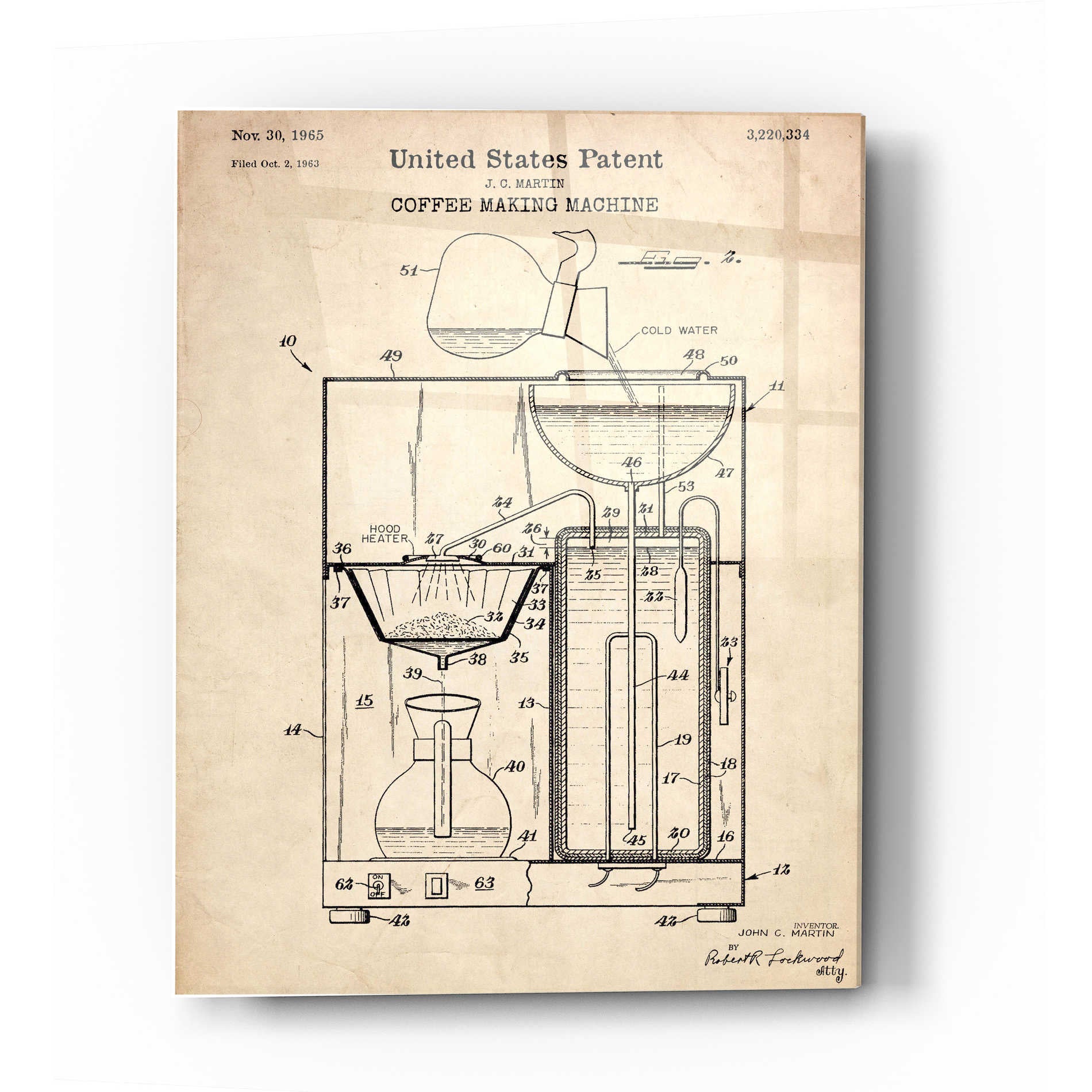 Epic Art 'Coffee Machine Blueprint Patent Parchment' Acrylic Glass Wall Art,24x36