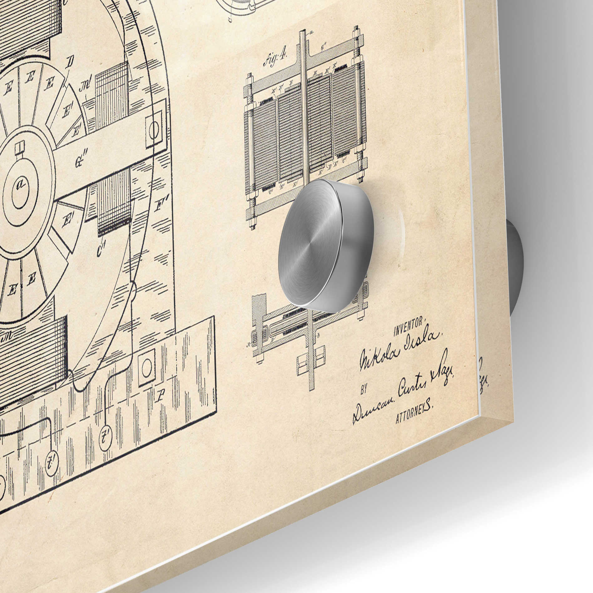Epic Art 'Tesla Electro Magnetic Motor Blueprint Patent Parchment' Acrylic Glass Wall Art,24x36
