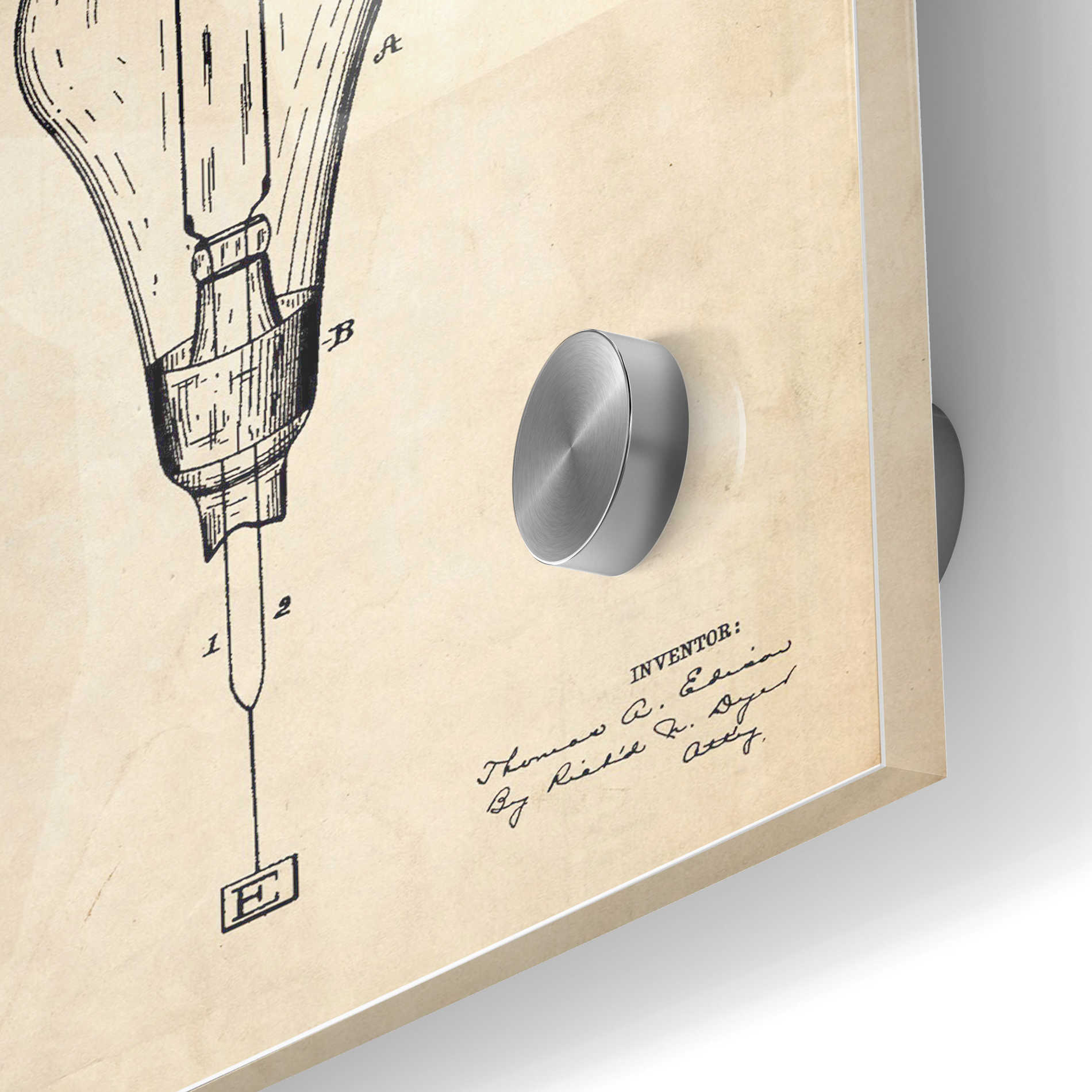 Epic Art 'Incandescent Lamp Blueprint Patent Parchment' Acrylic Glass Wall Art,24x36