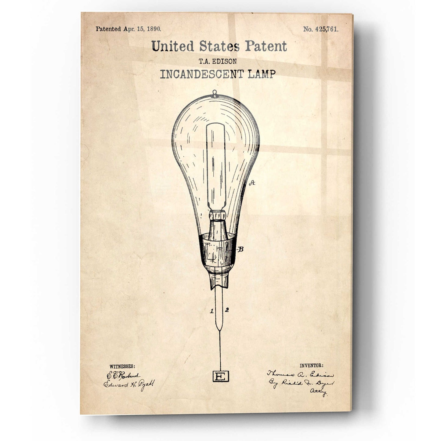 Epic Art 'Incandescent Lamp Blueprint Patent Parchment' Acrylic Glass Wall Art,24x36