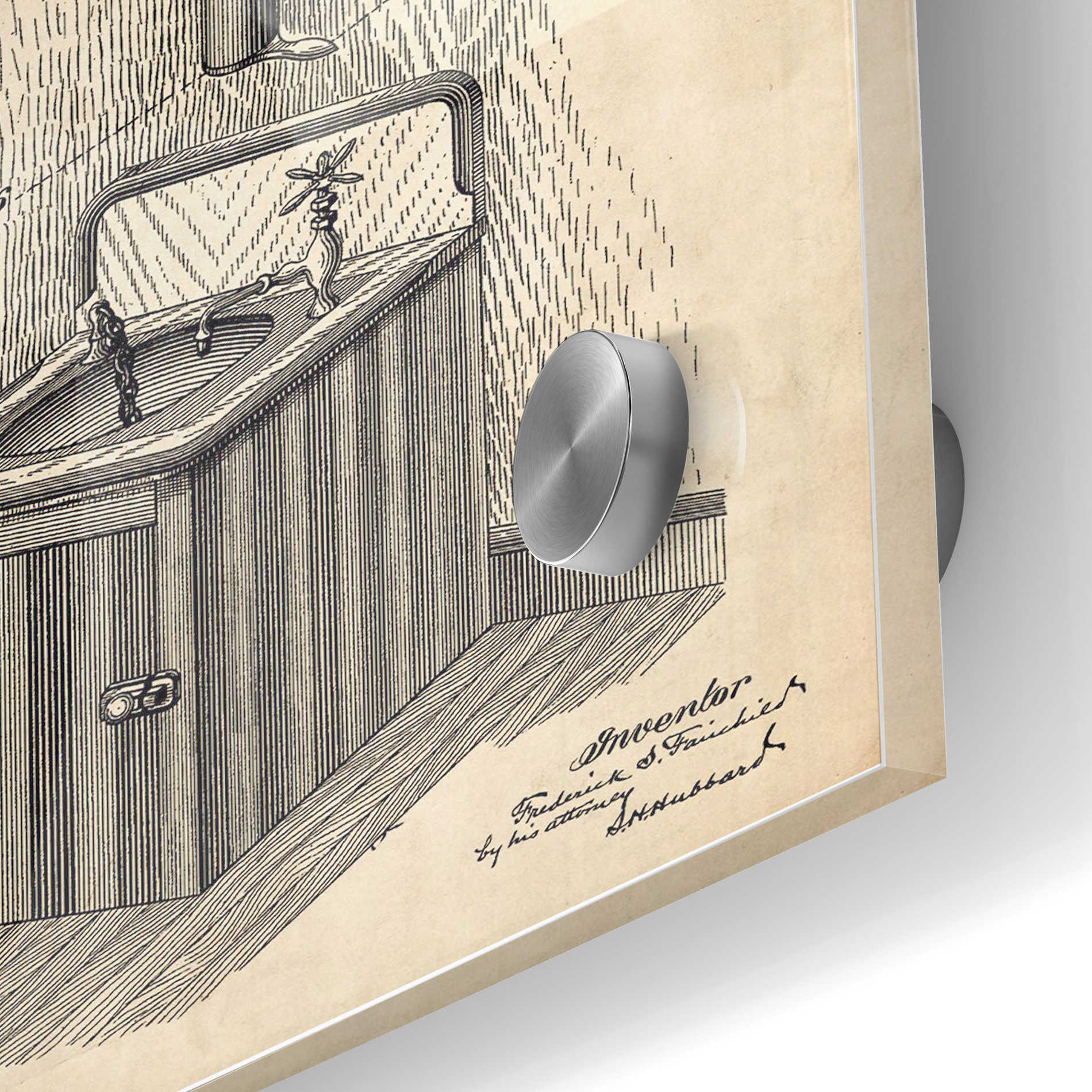Epic Art 'Soap Dispenser Blueprint Patent Parchment' Acrylic Glass Wall Art,24x36