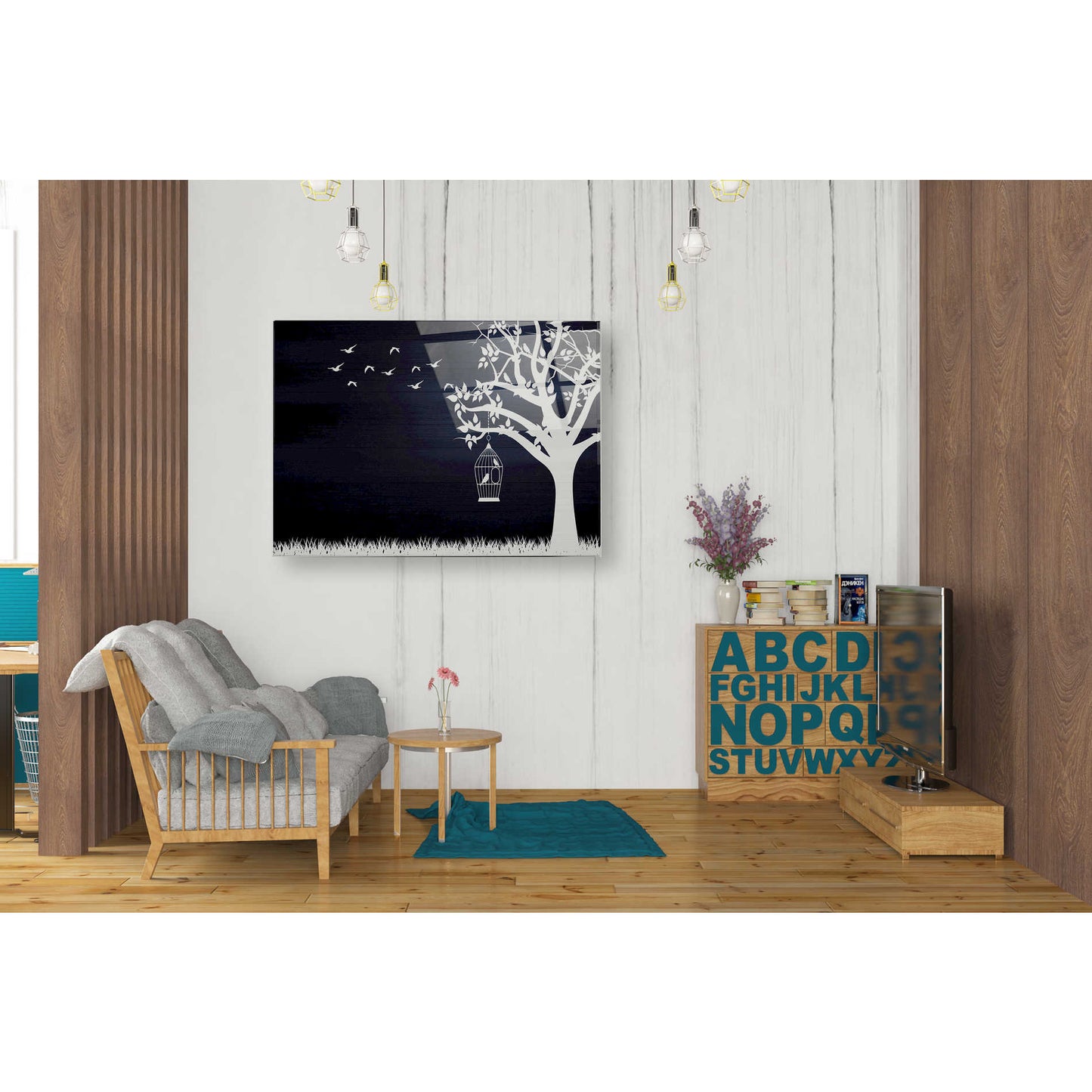 Epic Art "Wood Series: Birds and Tree, Inverted Silhouettes" Acrylic Glass Wall Art,24x36