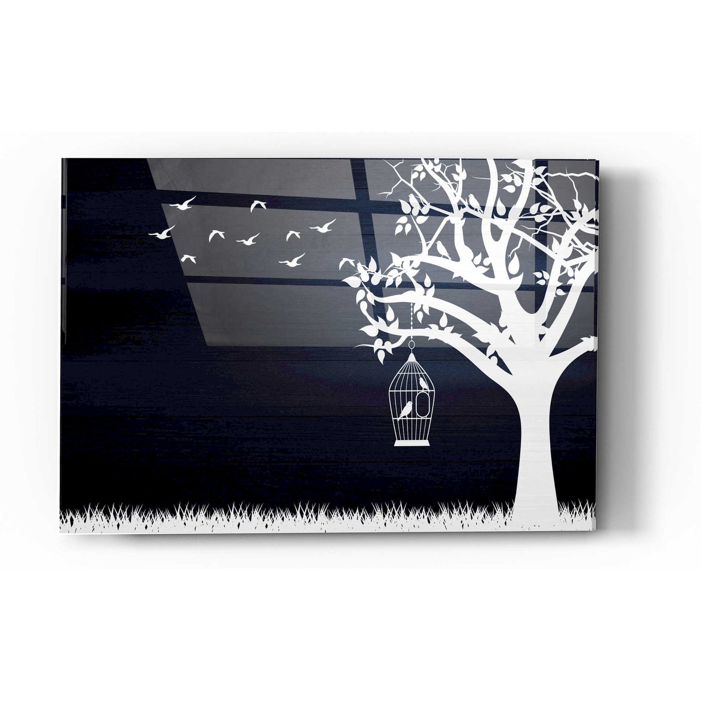 Epic Art "Wood Series: Birds and Tree, Inverted Silhouettes" Acrylic Glass Wall Art,24x36