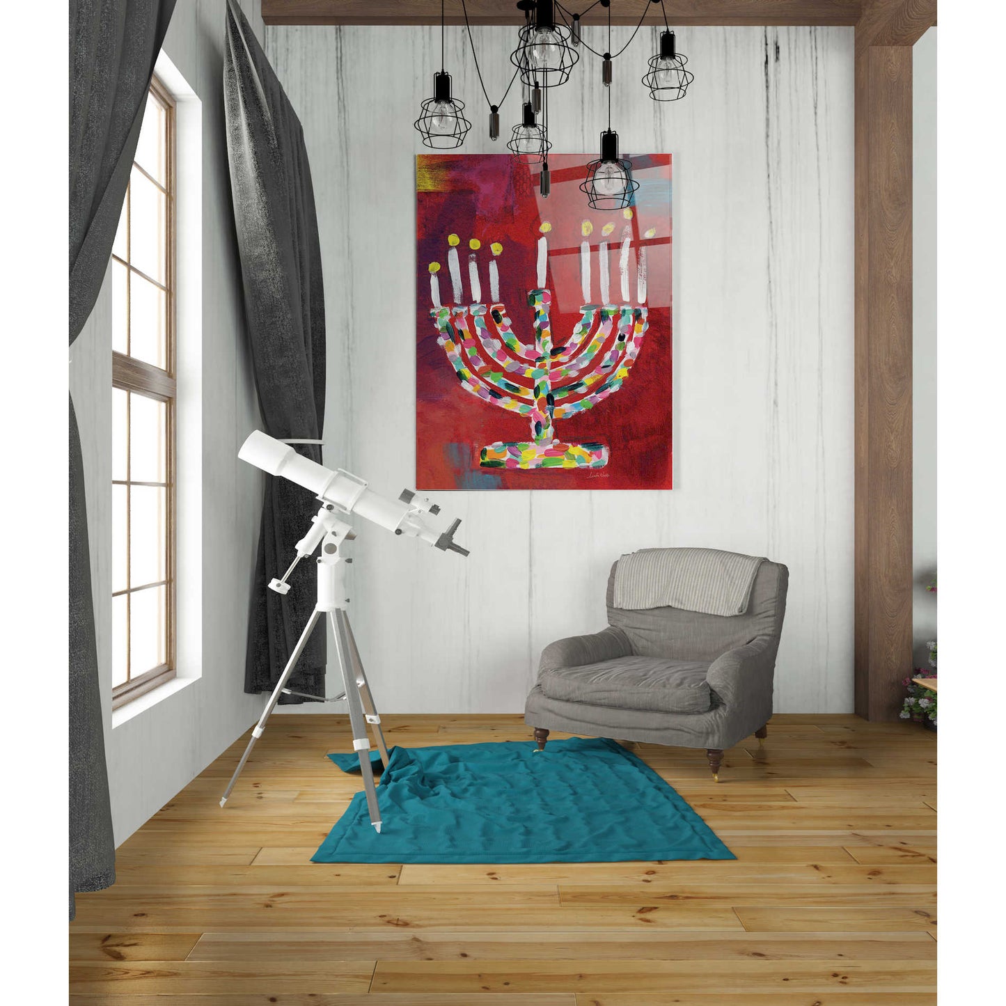 Epic Art 'Colorful Menorah' by Linda Woods, Acrylic Glass Wall Art,24x36