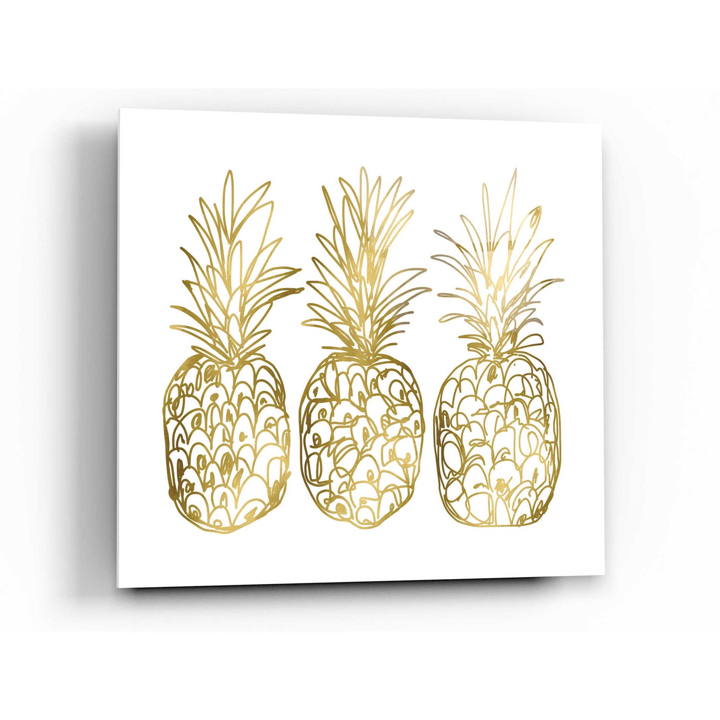 Epic Art 'Three Golden Pineapples' by Linda Woods, Acrylic Glass Wall Art,36x36
