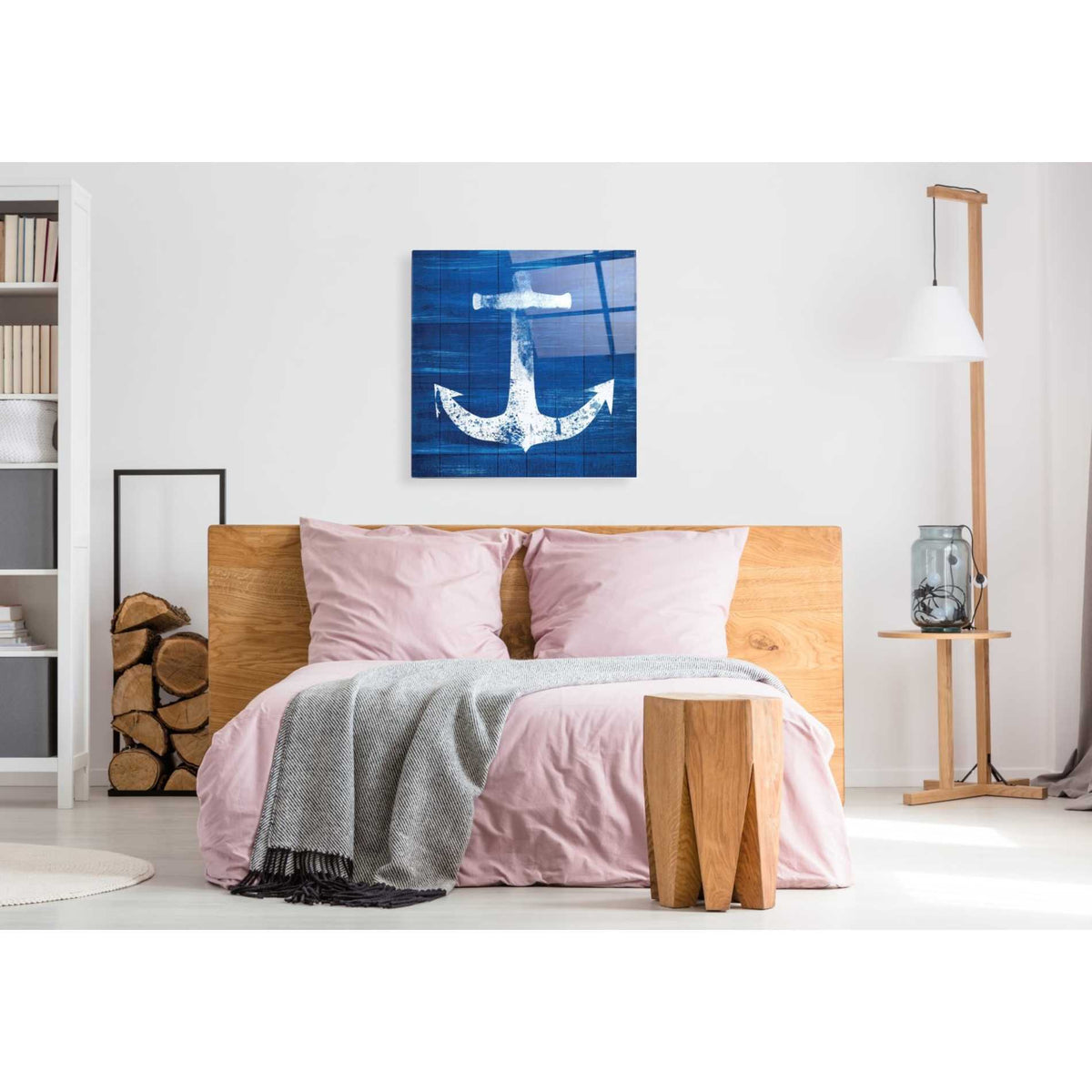Epic Art 'Blue and White Anchor' by Linda Woods, Acrylic Glass Wall Art,36x36
