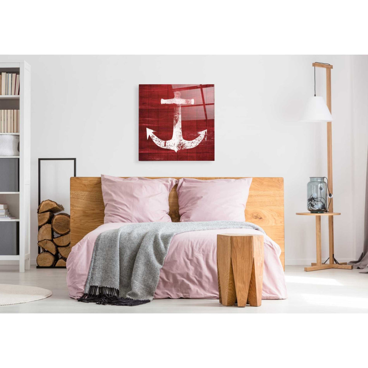 Epic Art 'Red and White Anchor' by Linda Woods, Acrylic Glass Wall Art,36x36