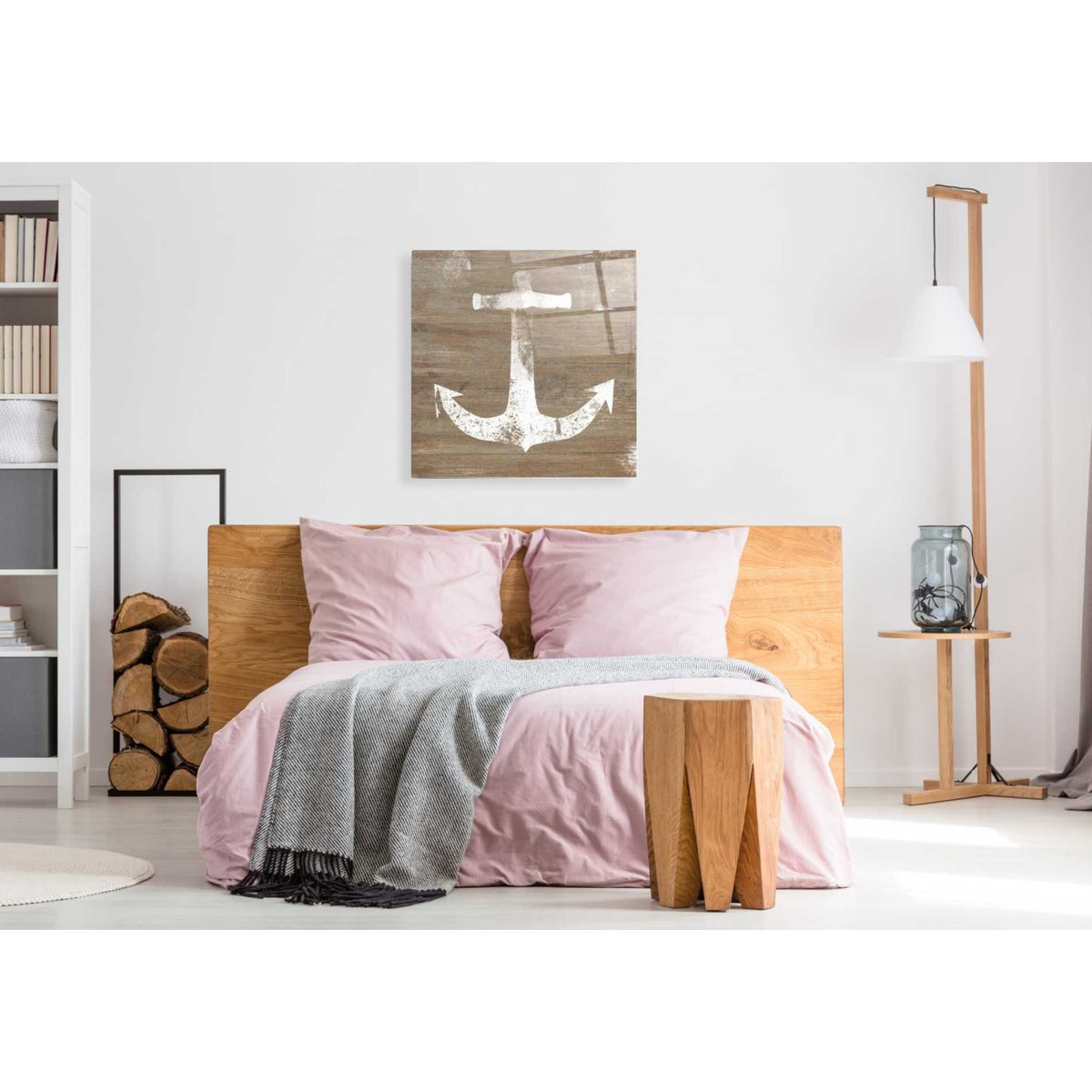 Epic Art 'White Anchor on Natural' by Linda Woods, Acrylic Glass Wall Art,36x36