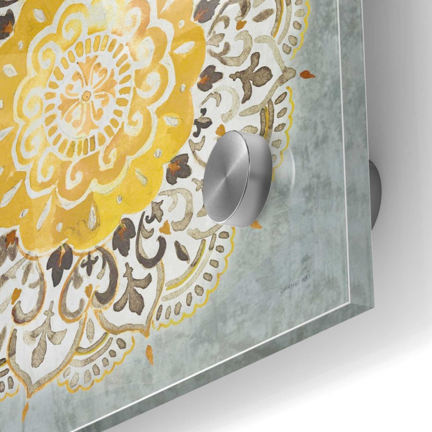 Epic Art 'Mandala Delight IV Yellow Grey' by Danhui Nai, Acrylic Glass Wall Art,36x36