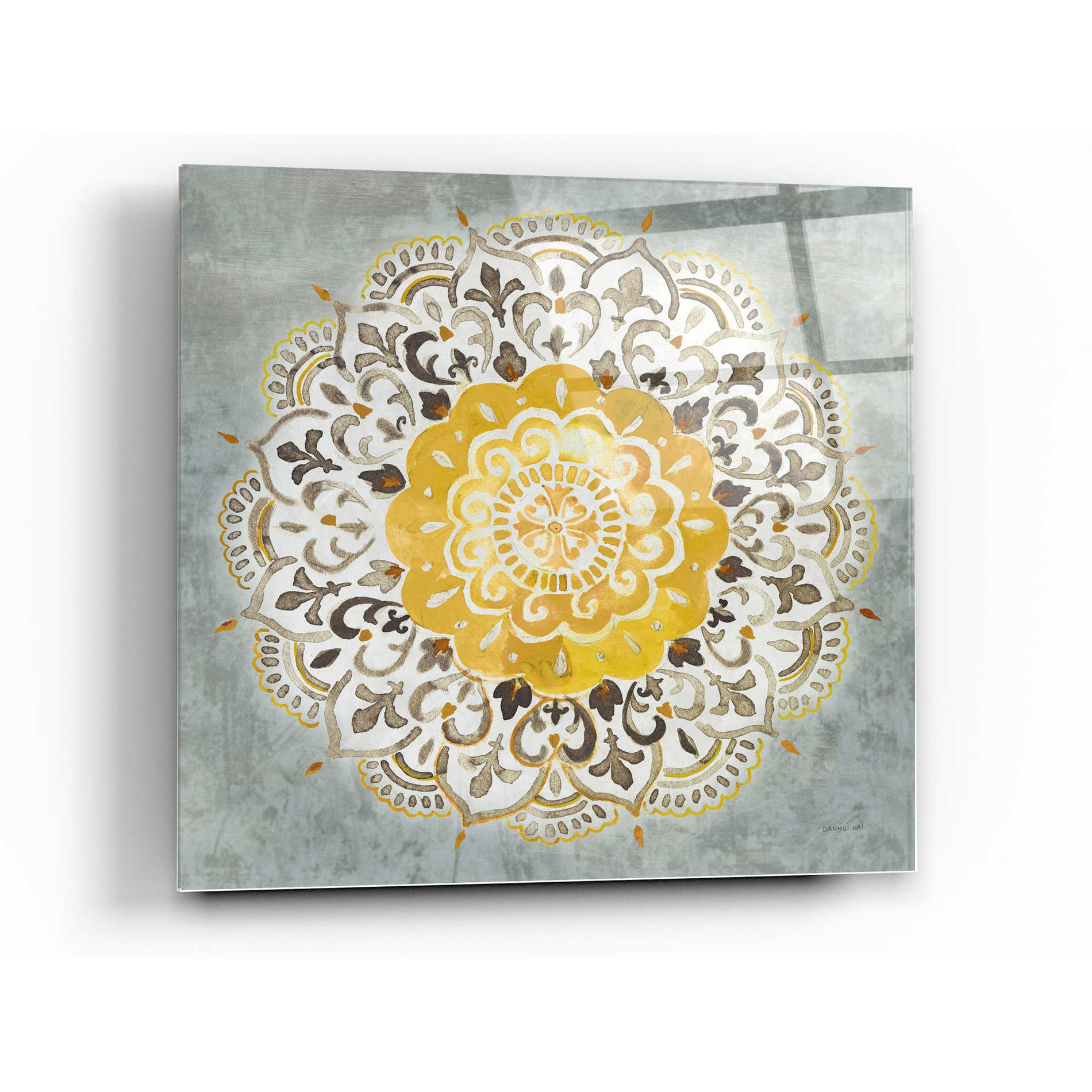 Epic Art 'Mandala Delight IV Yellow Grey' by Danhui Nai, Acrylic Glass Wall Art,36x36