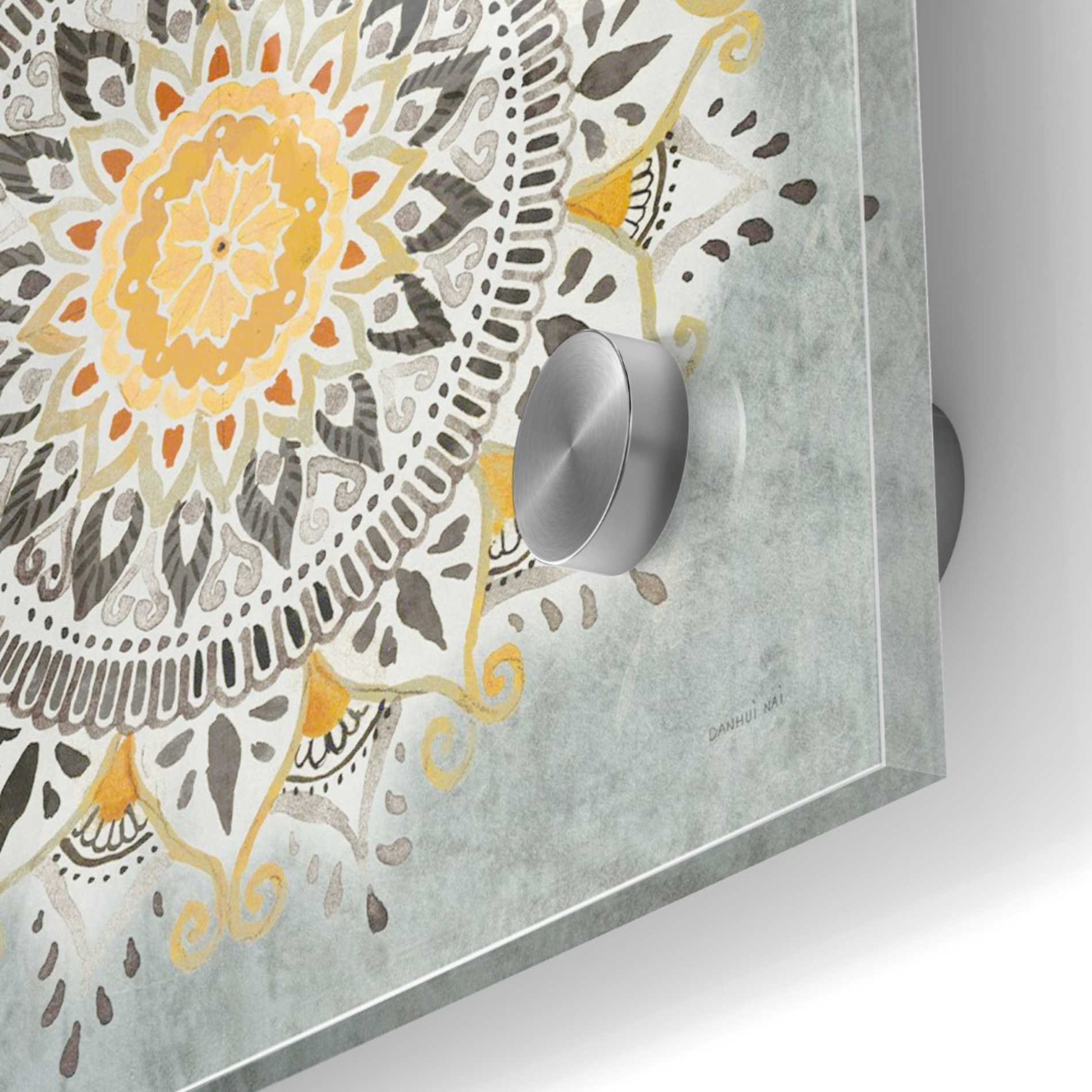 Epic Art 'Mandala Delight I Yellow Grey' by Danhui Nai, Acrylic Glass Wall Art,36x36