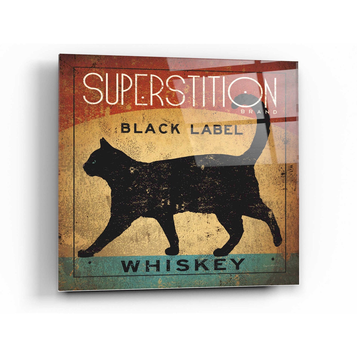 Epic Art 'Superstition Black Label Whiskey Cat' by Ryan Fowler, Acrylic Glass Wall Art,36x36