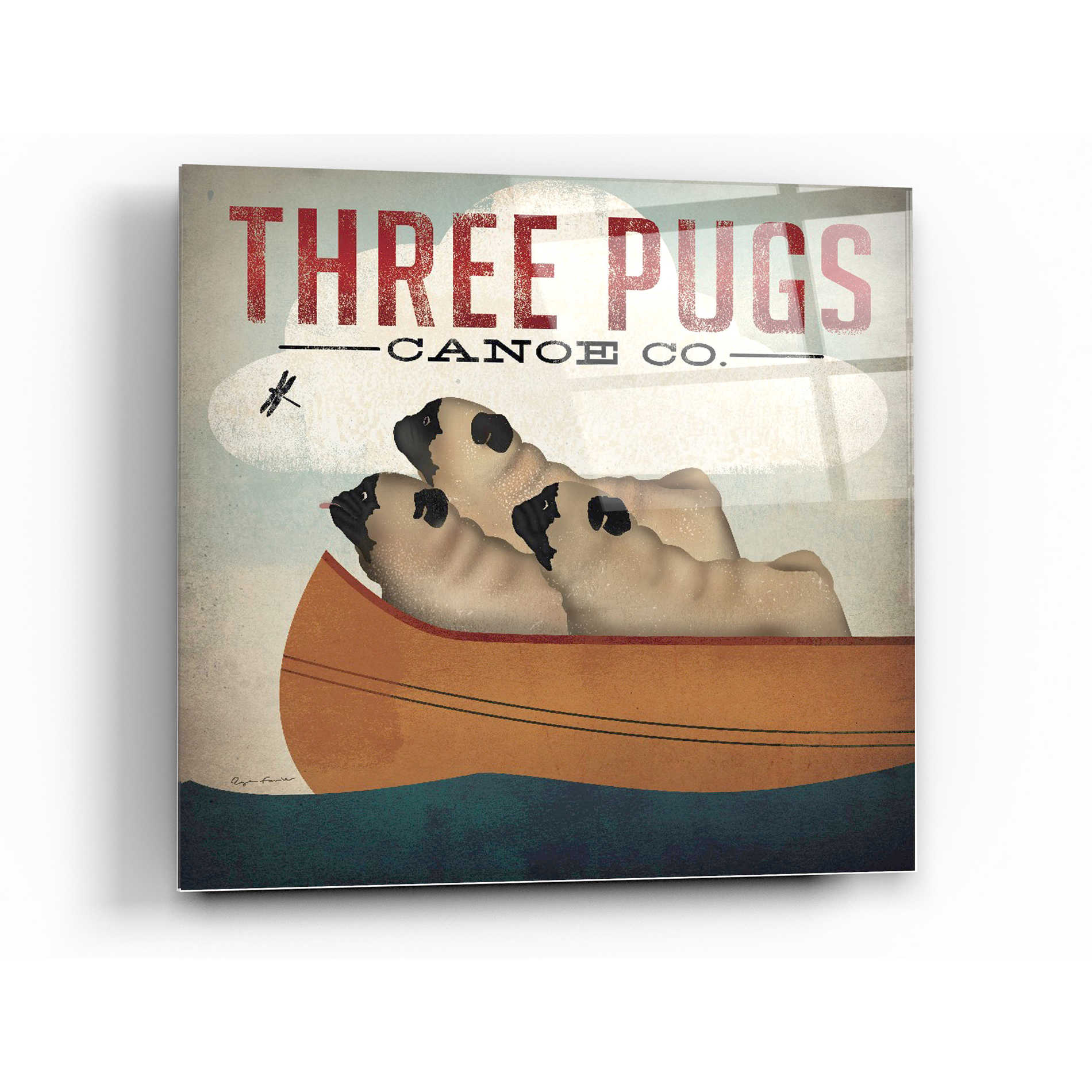 Epic Art 'Three Pugs in a Canoe v' by Ryan Fowler, Acrylic Glass Wall Art,36x36