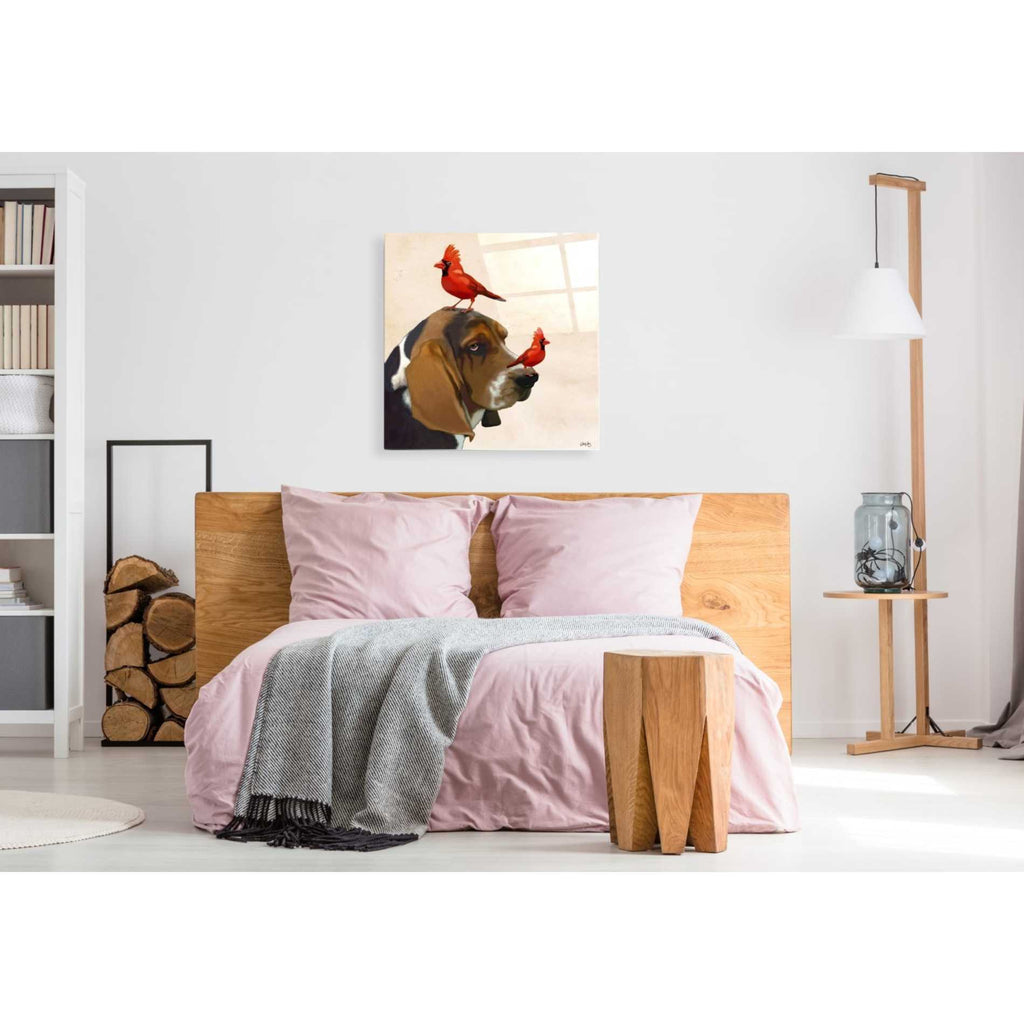 Epic Art 'Basset Hound and Birds' by Fab Funky Acrylic Glass Wall Art,36x36