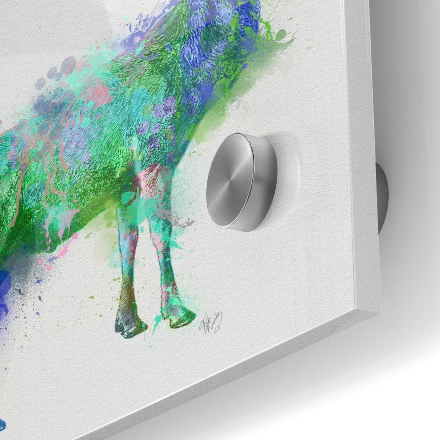 Epic Art 'Deer 1 Rainbow Splash Green Blue' by Fab Funky Acrylic Glass Wall Art,36x36