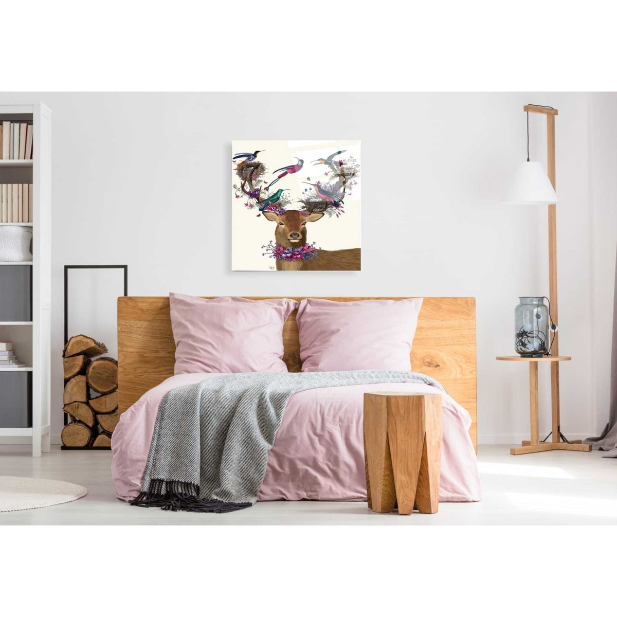 Epic Art 'Deer Birdkeeper, Tropical Bird Nests' by Fab Funky Acrylic Glass Wall Art,36x36