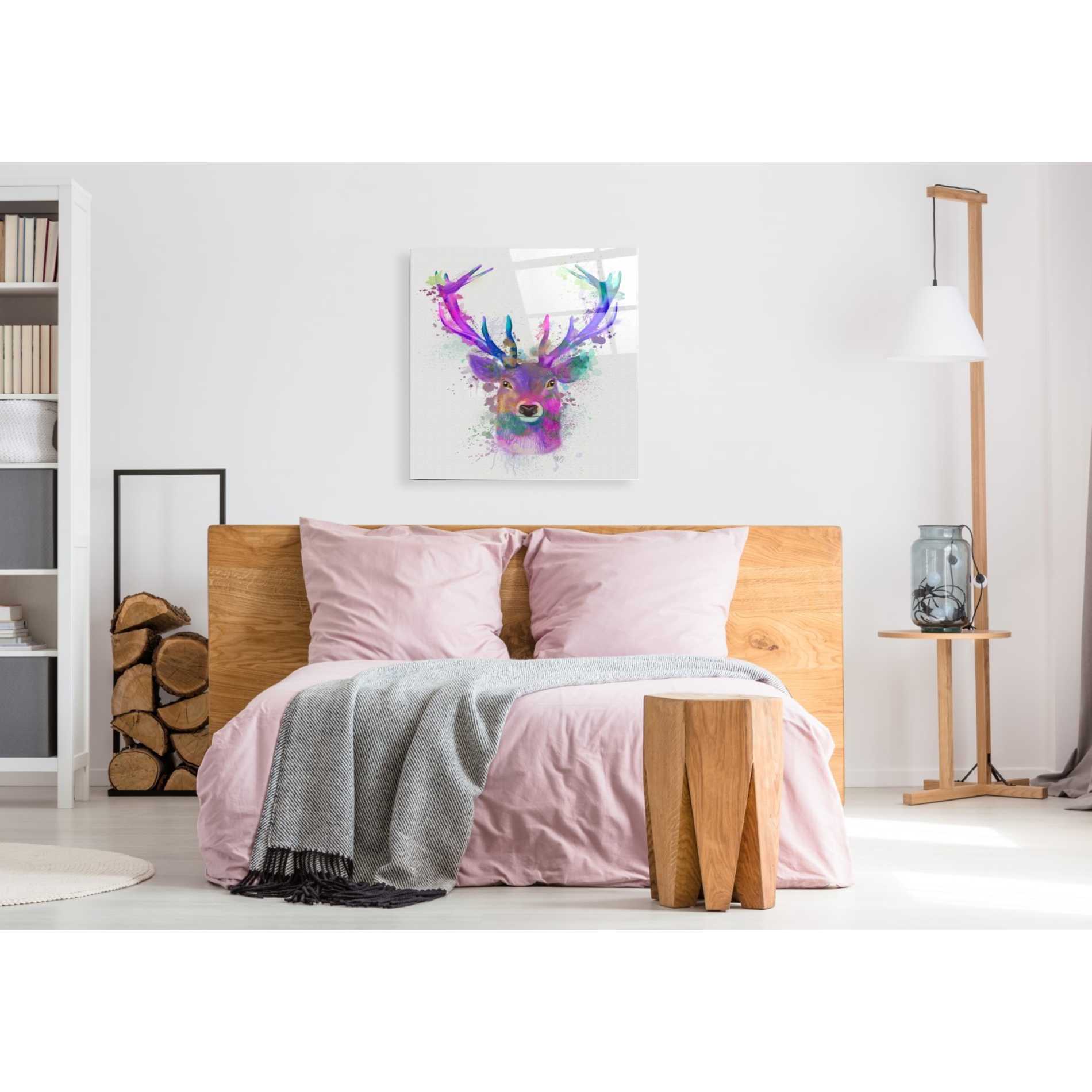 Epic Art 'Deer Head 1 Rainbow Splash Pink and Purple' by Fab Funky Acrylic Glass Wall Art,36x36