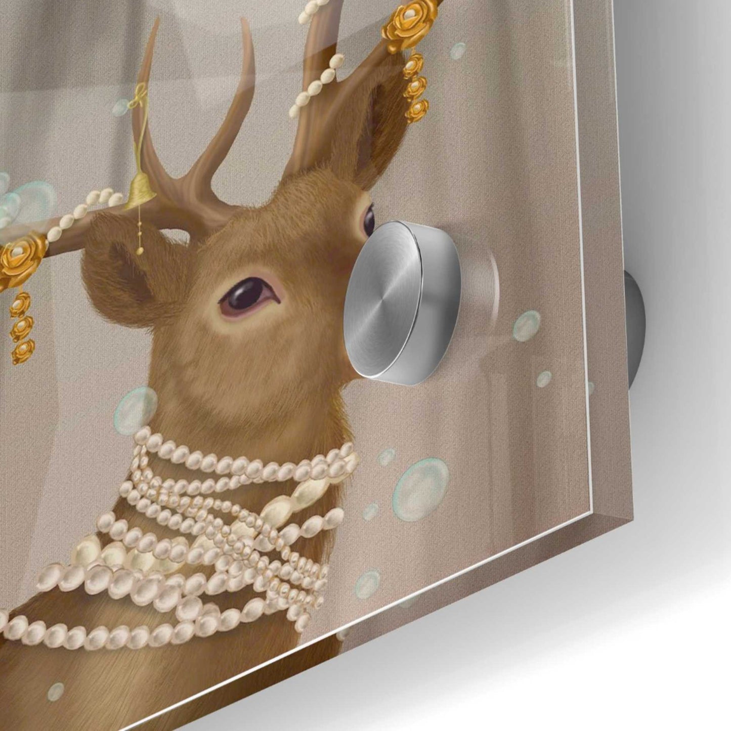 Epic Art 'Deer with Gold Bells' by Fab Funky Acrylic Glass Wall Art,36x36
