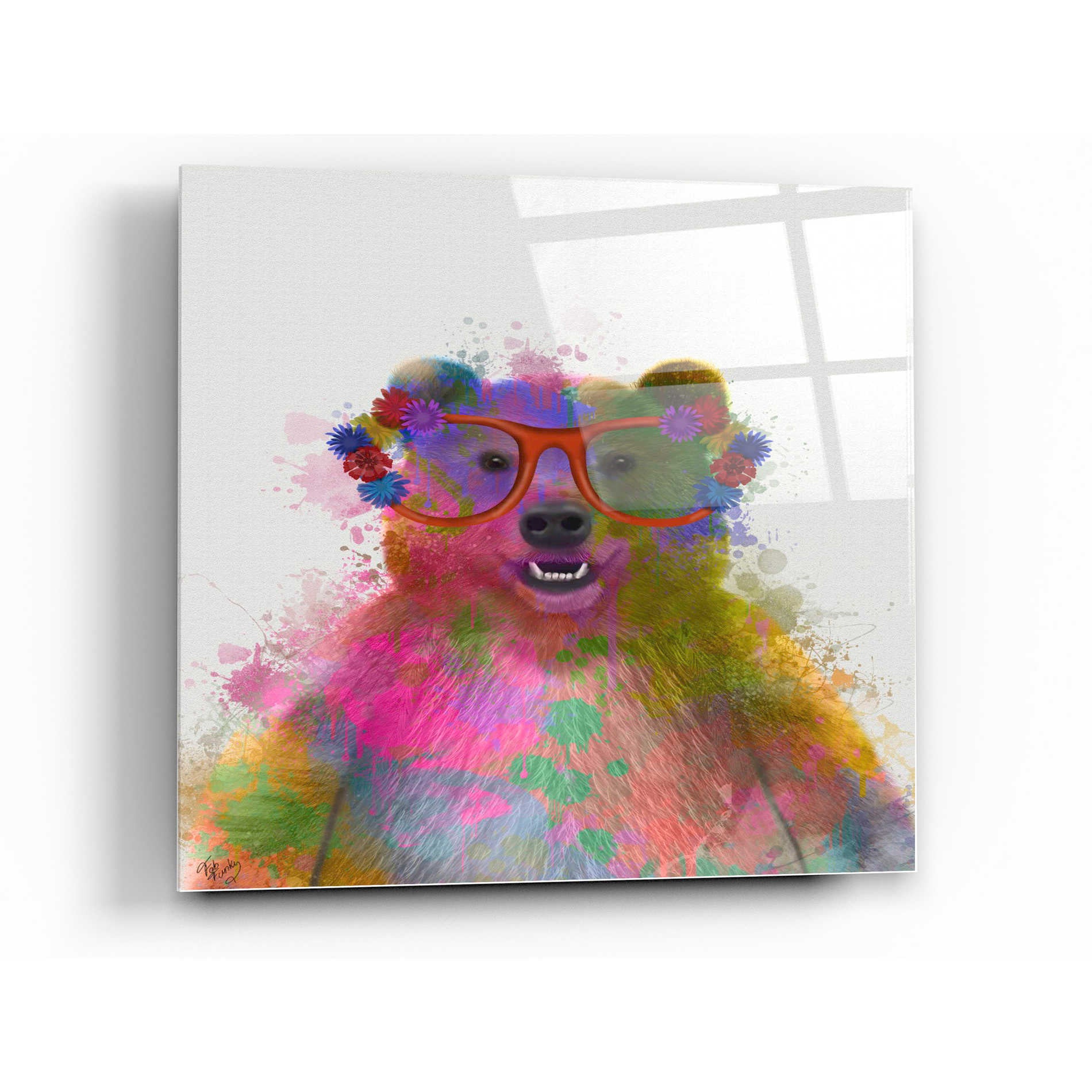 Epic Art 'Rainbow Splash Bear' by Fab Funky Acrylic Glass Wall Art,36x36