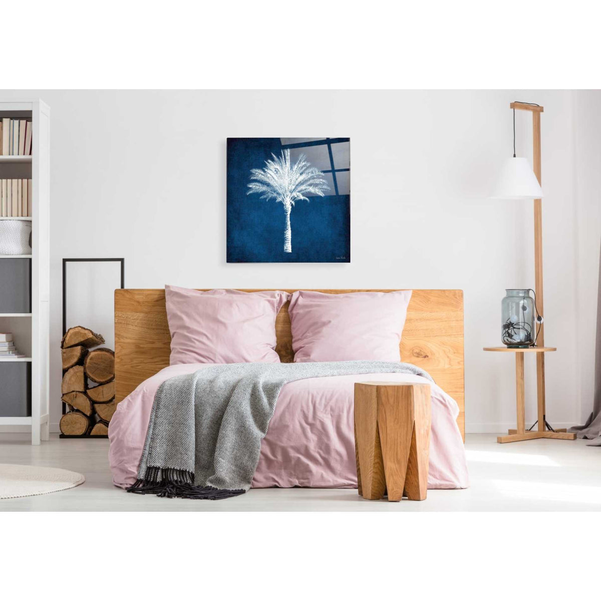 Epic Art 'Single Indigo And White Palm Tree' by Linda Woods, Acrylic Glass Wall Art,36x36