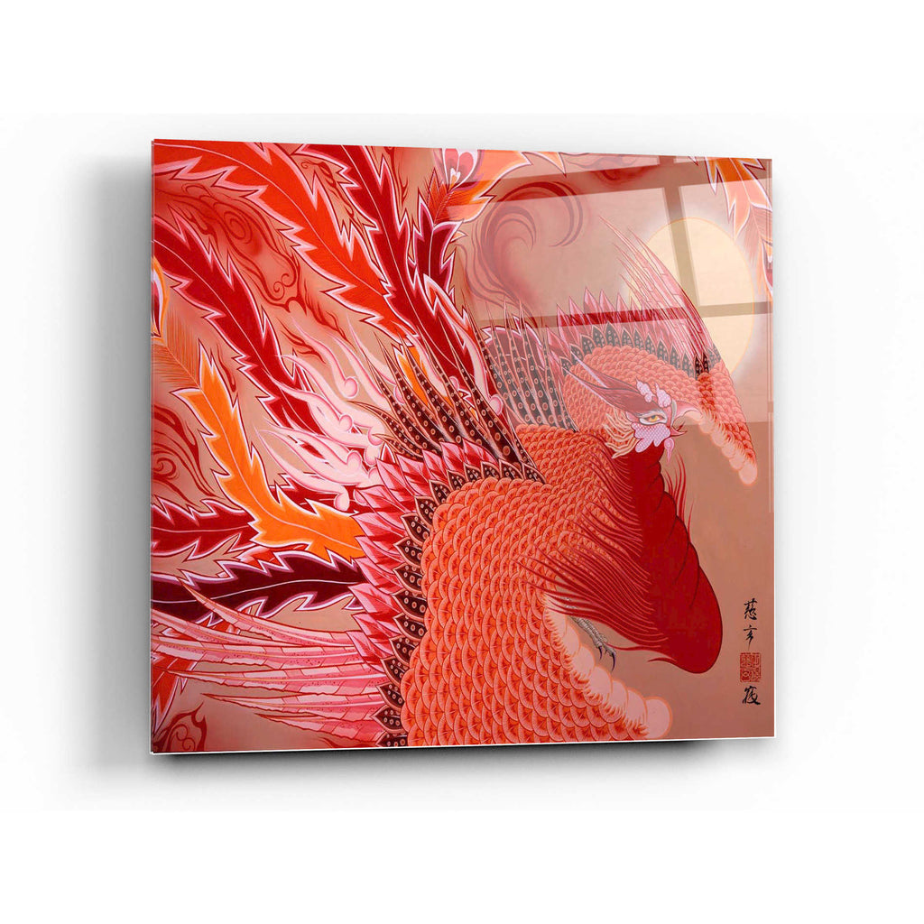 Epic Art 'Red Peacock' by Zigen Tanabe, Acrylic Glass Wall Art,36x36
