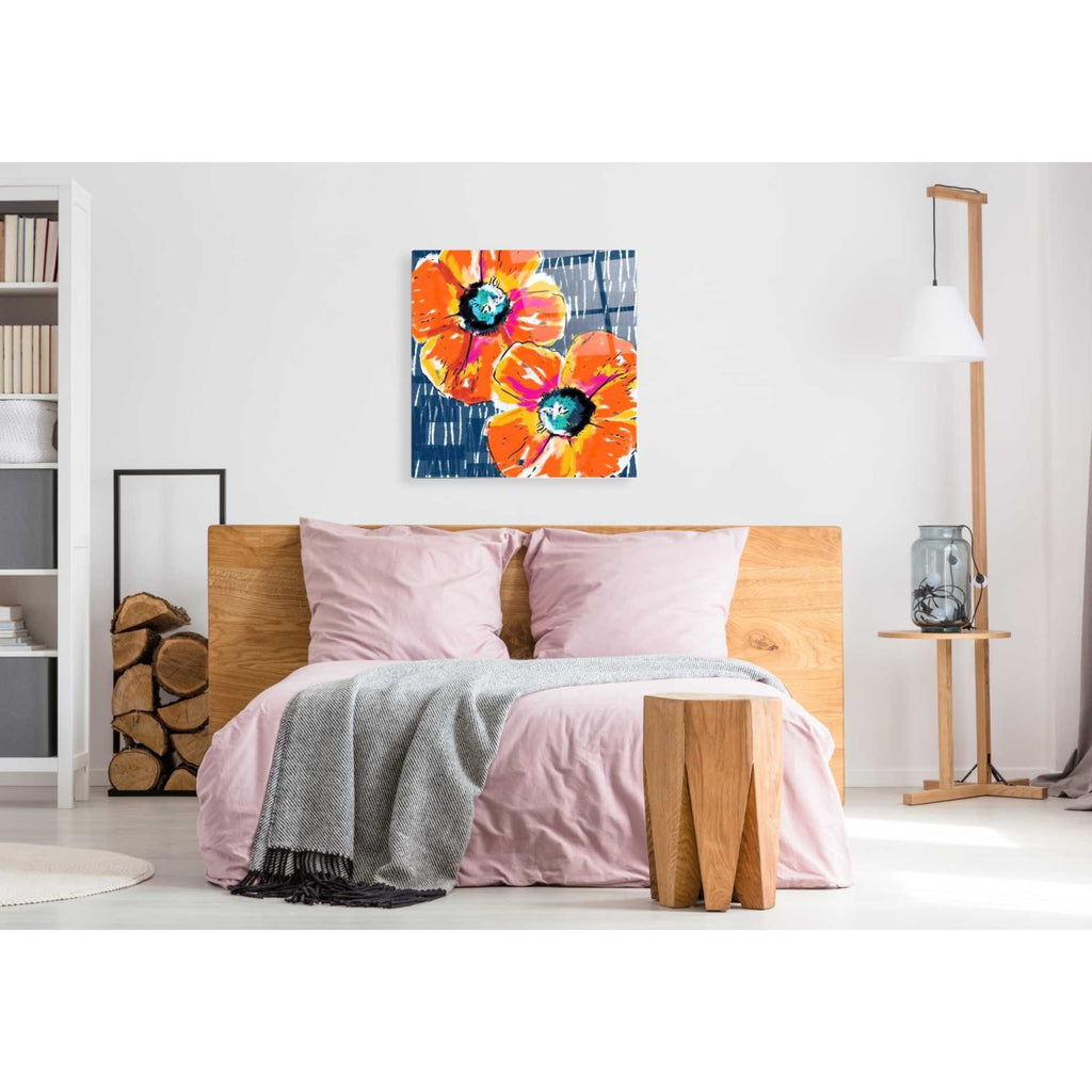 Epic Art 'Orange Poppies on Blue' by Linda Woods, Acrylic Glass Wall Art,36x36