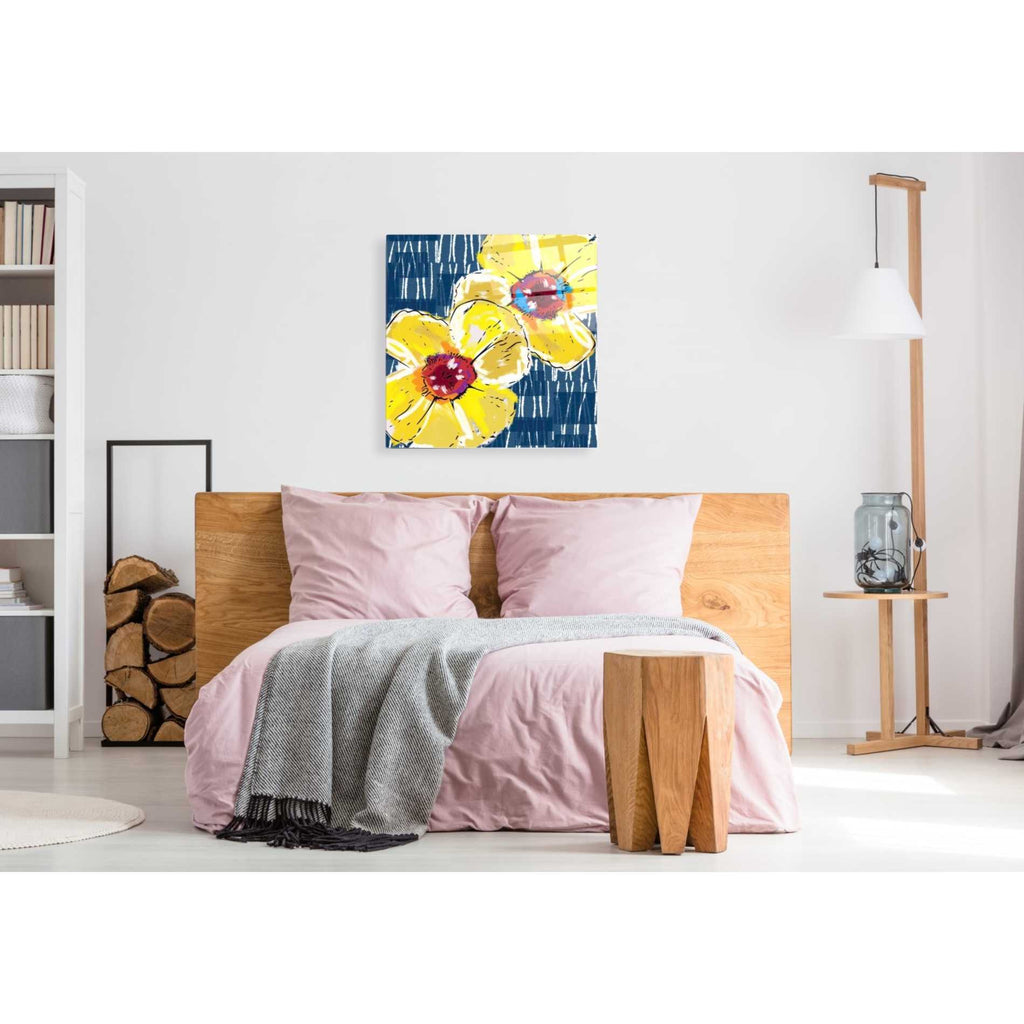 Epic Art 'Yellow Poppies on Blue' by Linda Woods, Acrylic Glass Wall Art,36x36