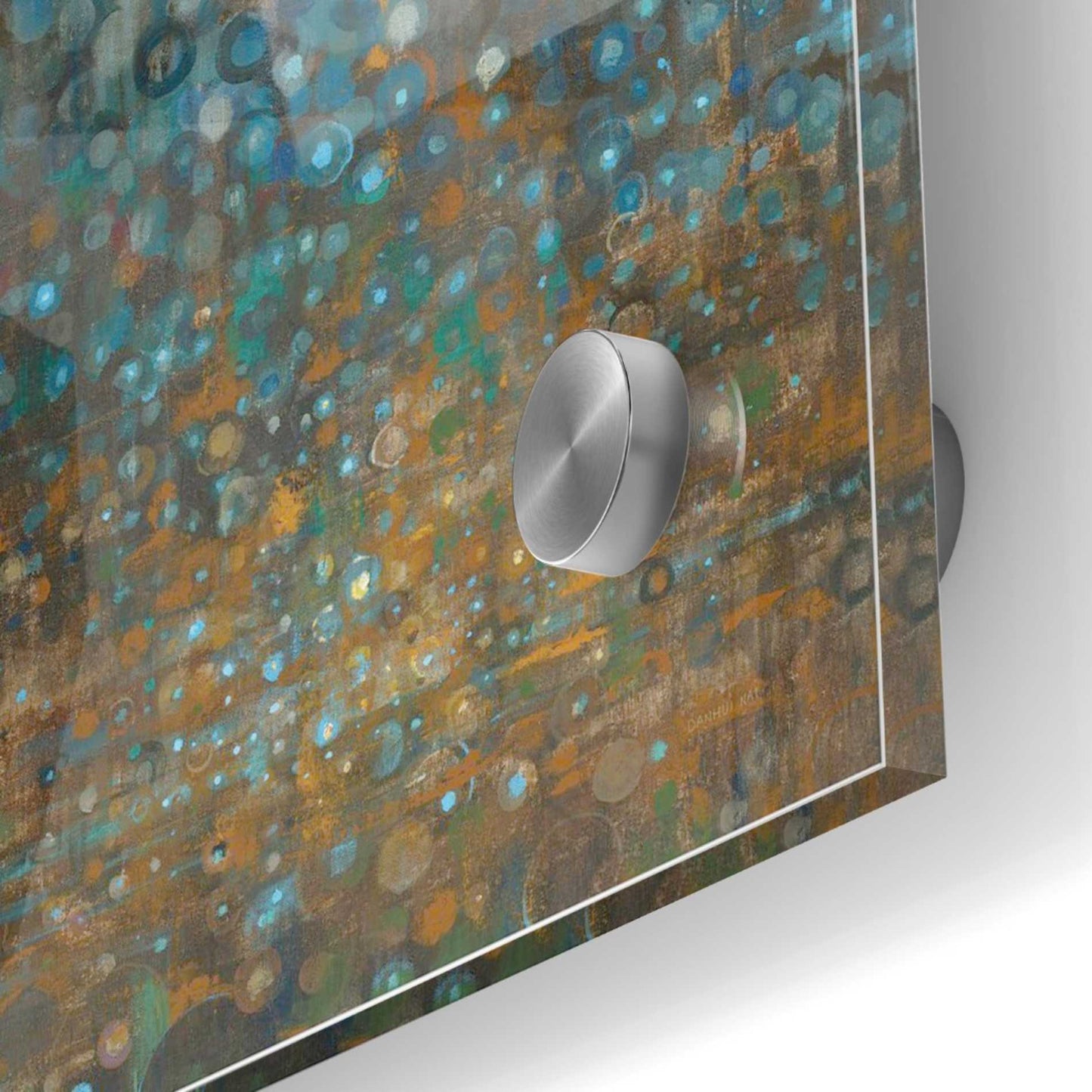 Epic Art 'Blue And Bronze Dots' by Danhui Nai, Acrylic Glass Wall Art,36x36