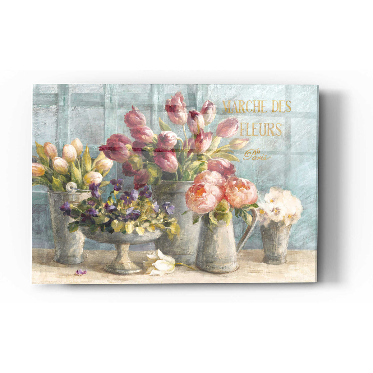 Epic Art 'Marche des Fleurs Blue Gold' by Danhui Nai, Acrylic Glass Wall Art