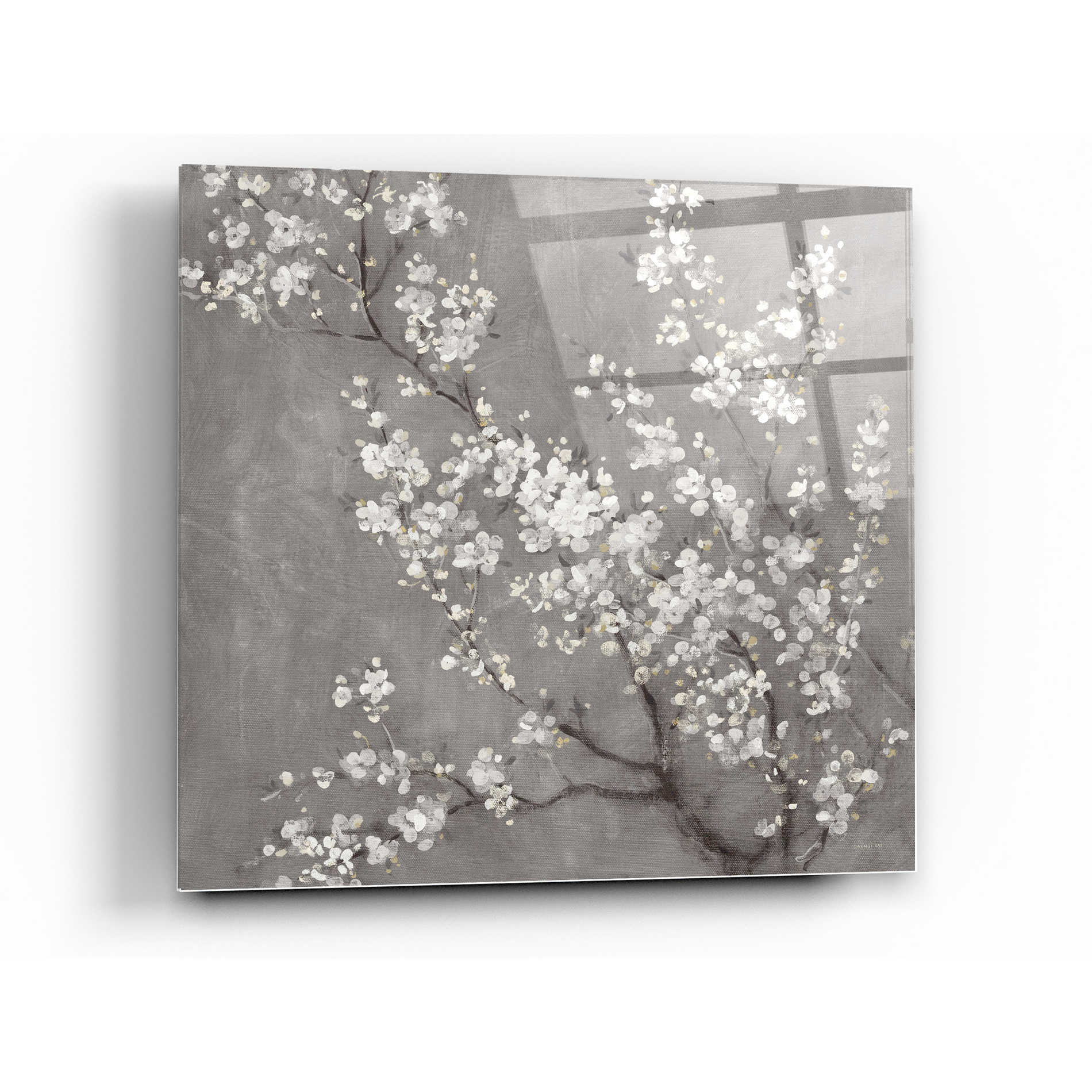 Epic Art 'White Cherry Blossom II on Grey' by Danhui Nai, Acrylic Glass Wall Art