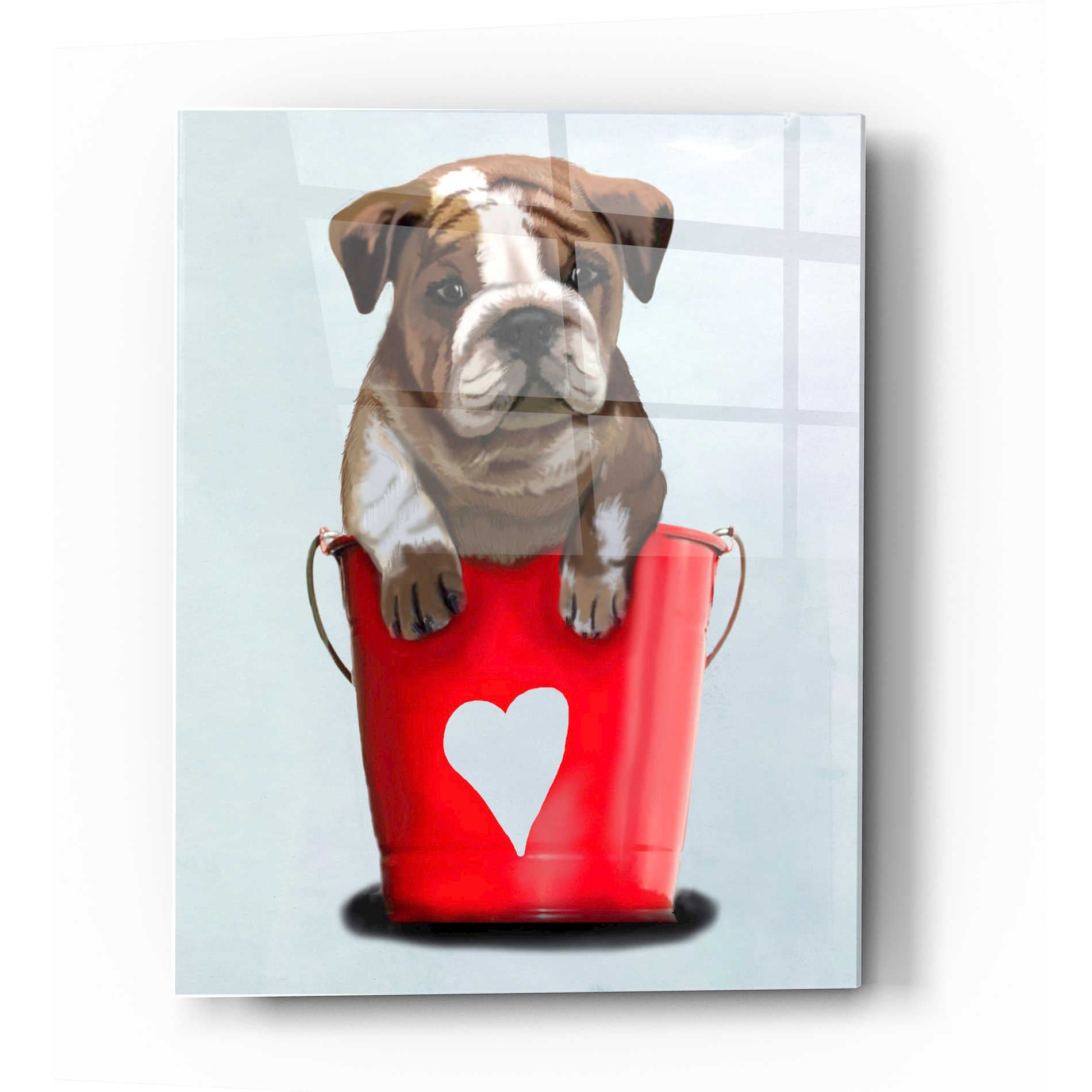 Epic Art 'Bulldog Bucket Of Love, Red' by Fab Funky Acrylic Glass Wall Art