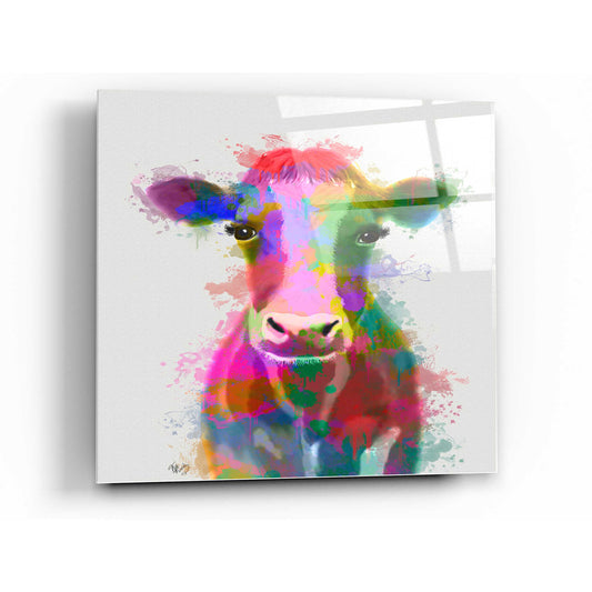 Epic Art 'Rainbow Splash Cow' by Fab Funky Acrylic Glass Wall Art