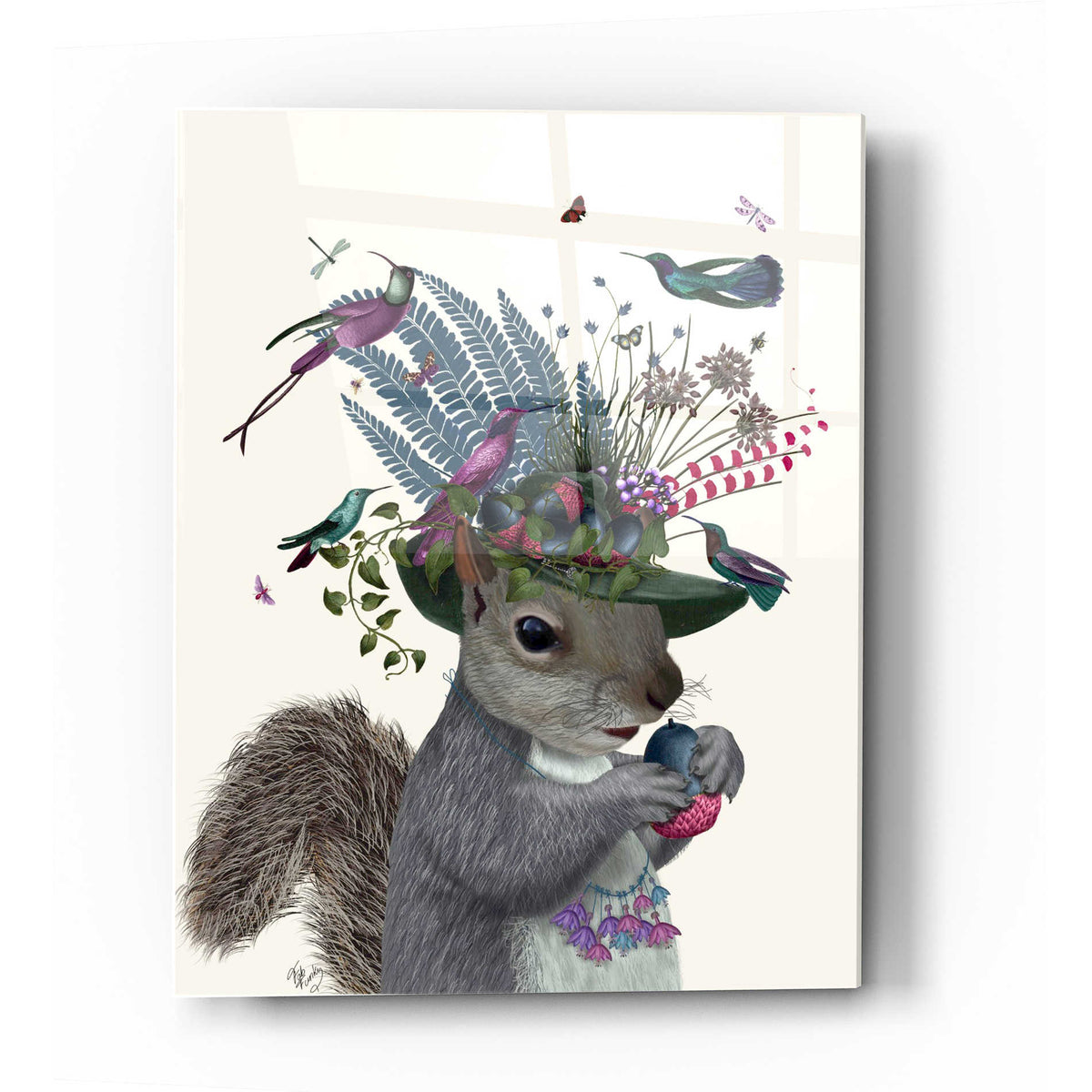 Epic Art 'Squirrel Birdkeeper and Blue Acorns' by Fab Funky Acrylic Glass Wall Art