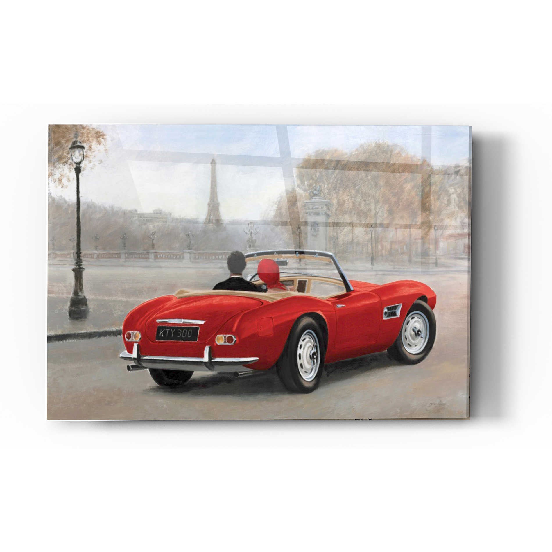 Epic Art 'A Ride in Paris III Red Car' by Marco Fabiano, Acrylic Glass Wall Art