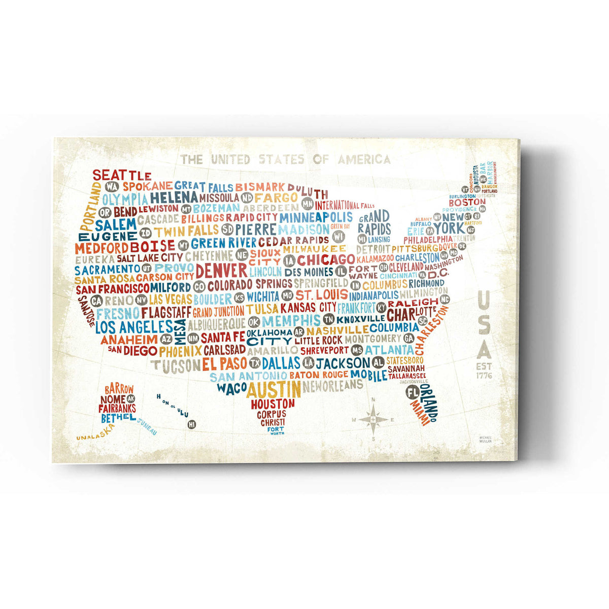 Epic Art 'US City Map' by Michael Mullan, Acrylic Glass Wall Art