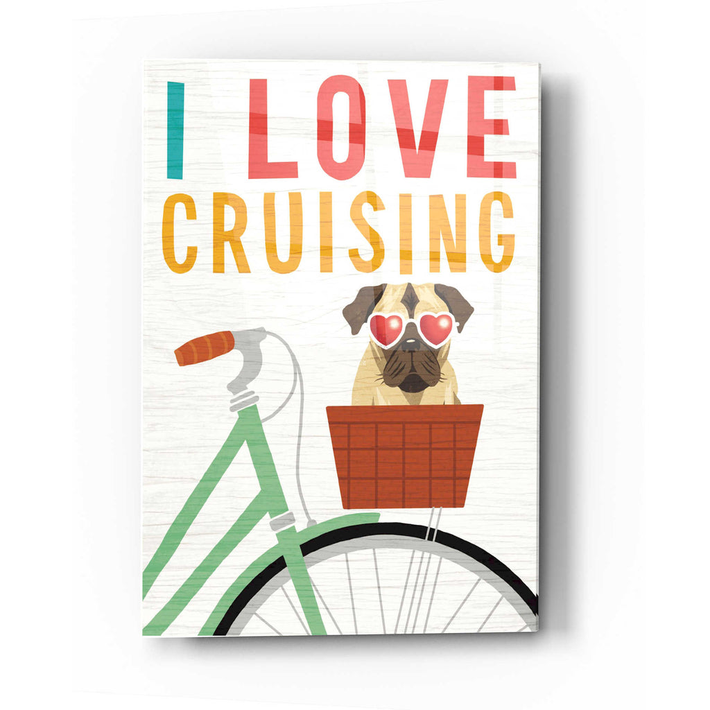 Epic Art 'Beach Bums Pug Bicycle I Love' by Michael Mullan, Acrylic Glass Wall Art