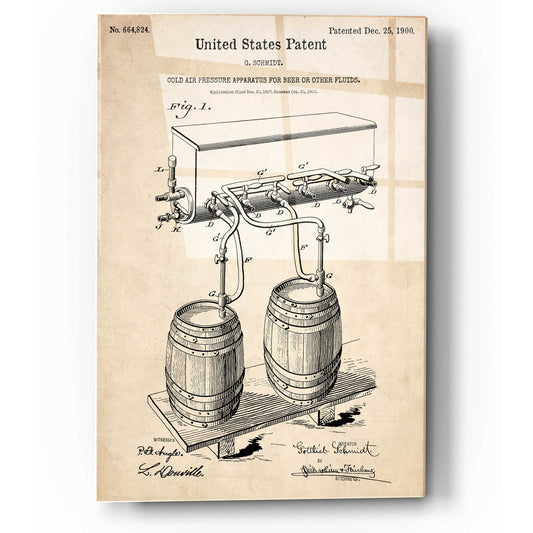 Epic Art 'Beer Barrel Vintage Patent Blueprint' Acrylic Glass Wall Art