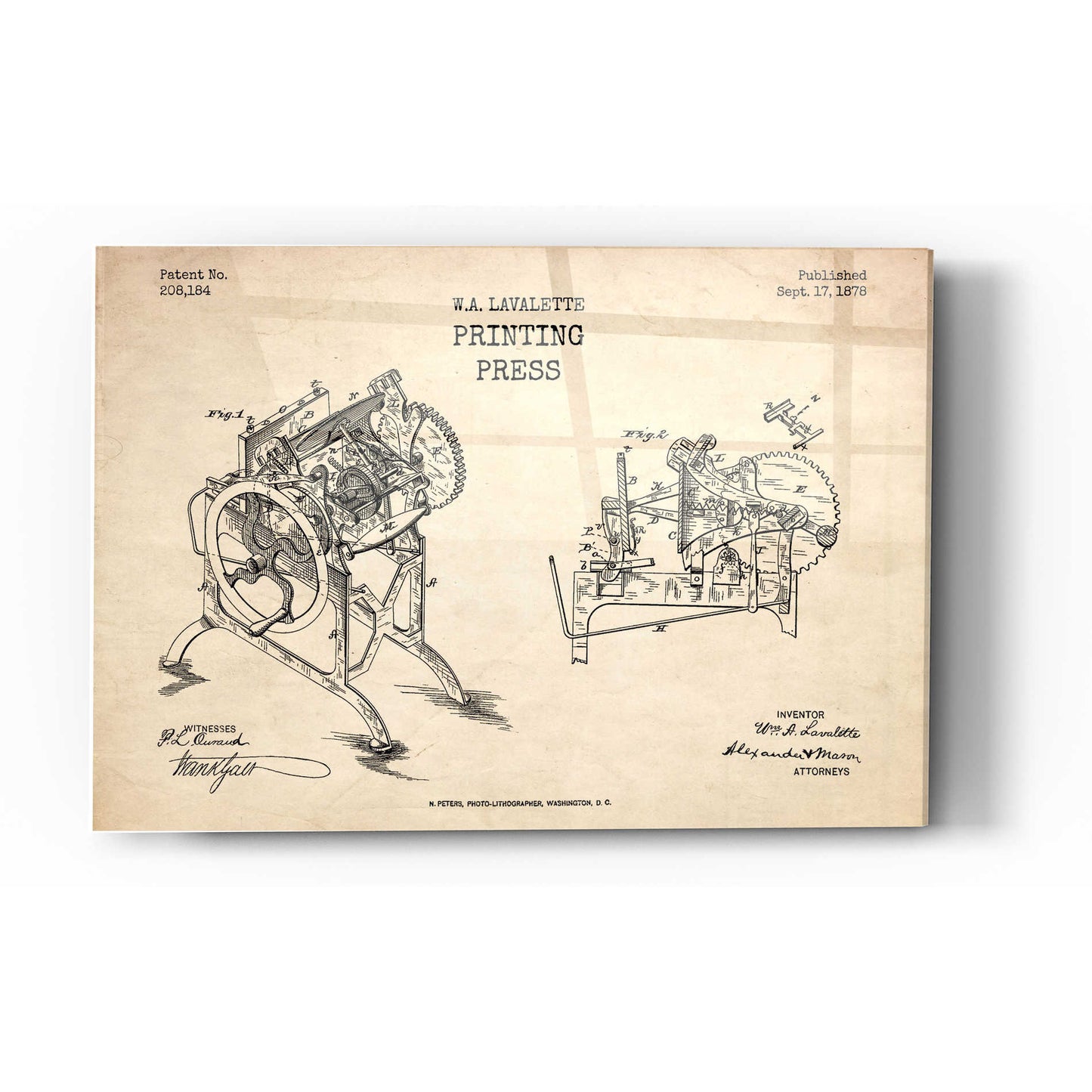 Epic Art 'Printing Press Blueprint Patent Parchment' Acrylic Glass Wall Art