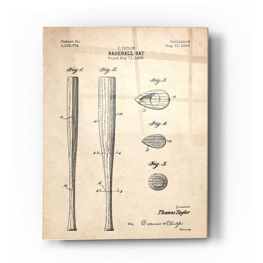 Epic Art 'Baseball Bat Blueprint Patent Parchment' Acrylic Glass Wall Art