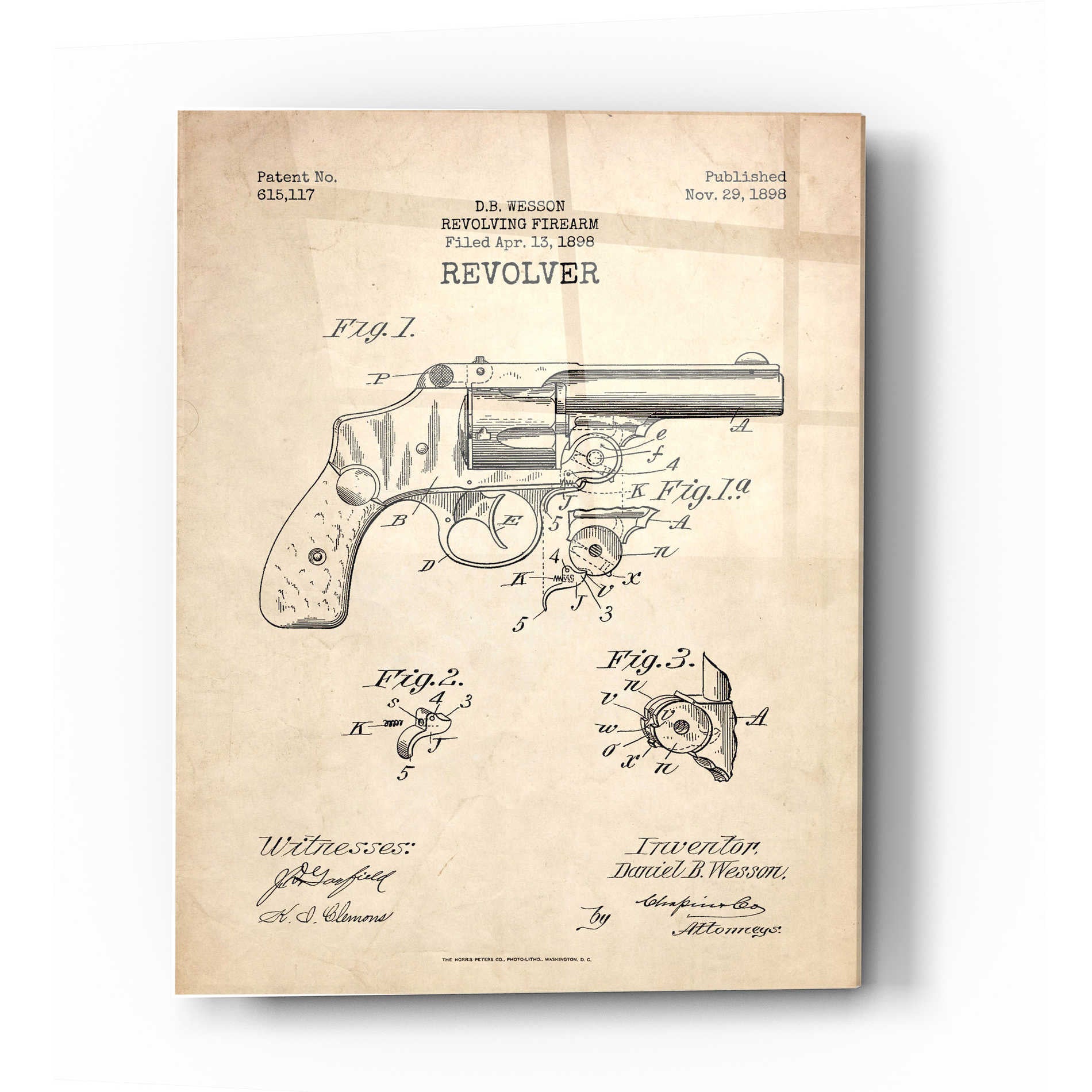 Epic Art 'Revolver Blueprint Patent Parchment' Acrylic Glass Wall Art