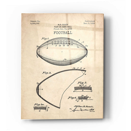 Epic Art 'Football Blueprint Patent Parchment' Acrylic Glass Wall Art